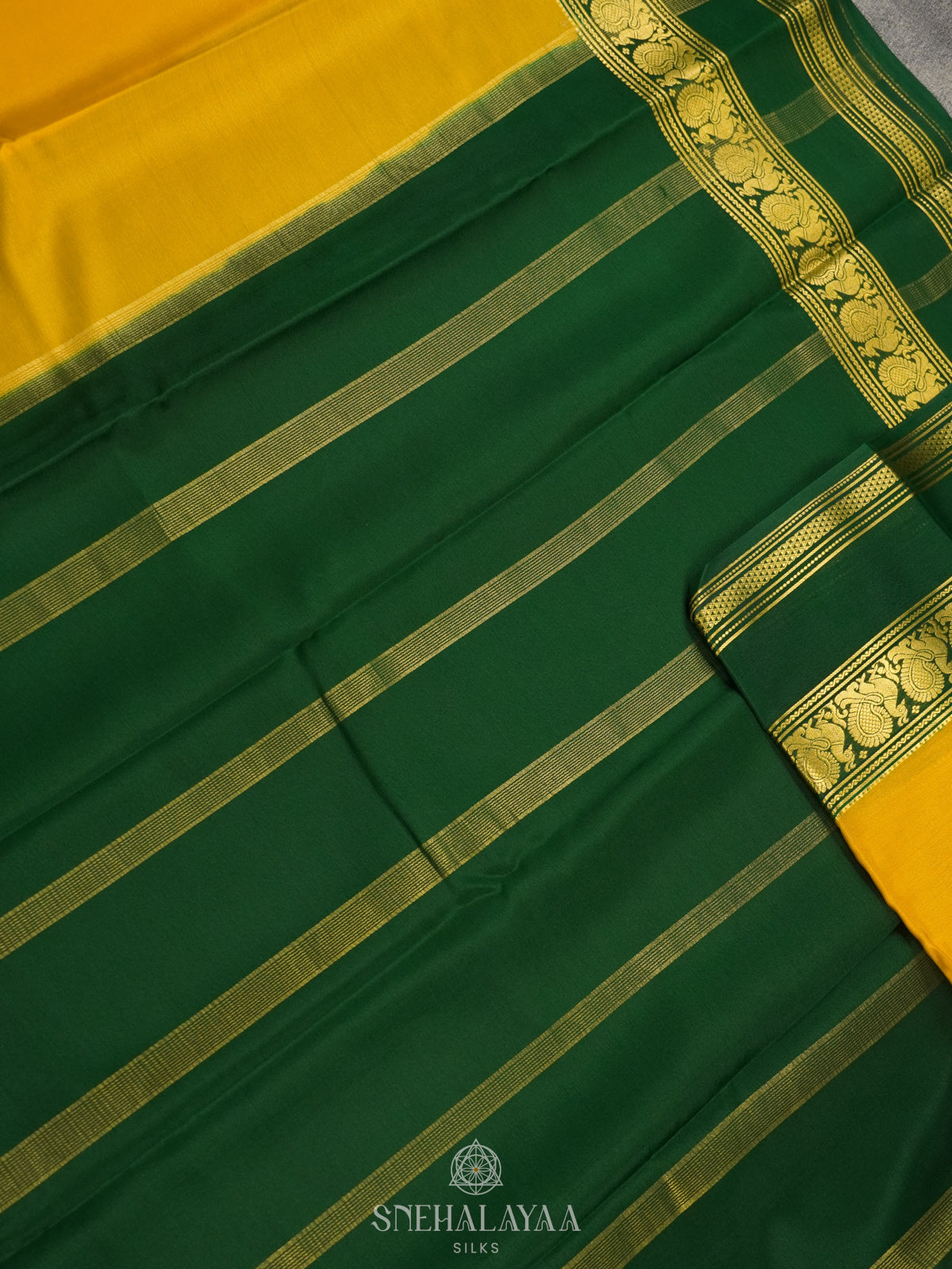 Mango Yellow Mysore Crepe Silk Saree