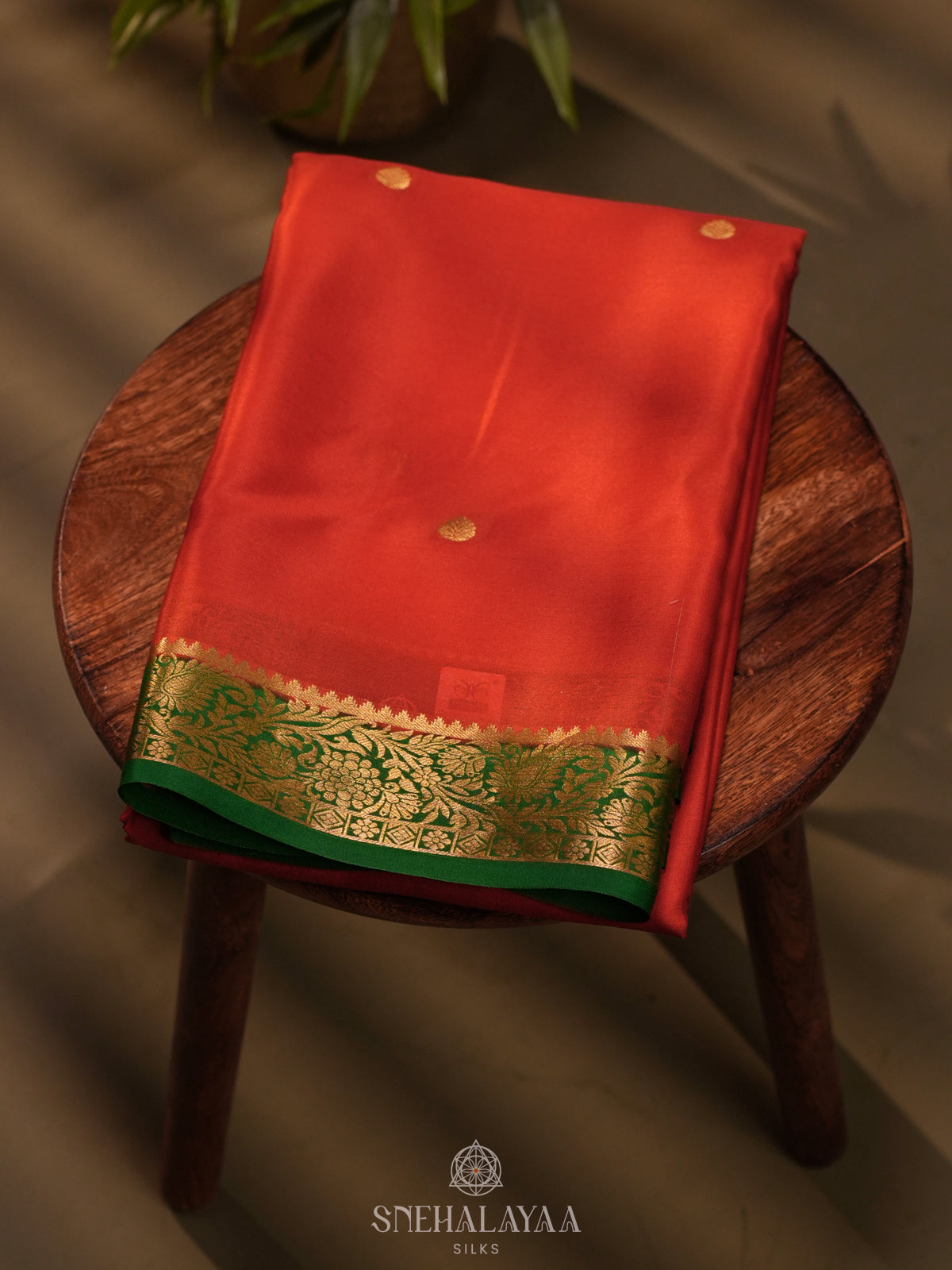 Carmine Orange Mysore Crepe Silk Saree