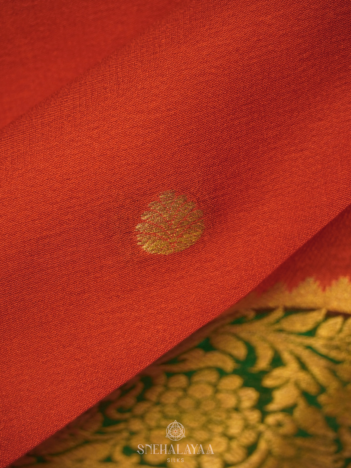 Carmine Orange Mysore Crepe Silk Saree
