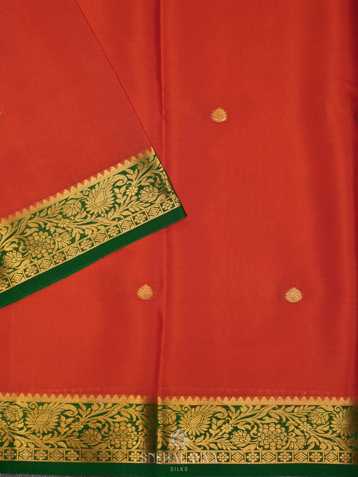 Carmine Orange Mysore Crepe Silk Saree