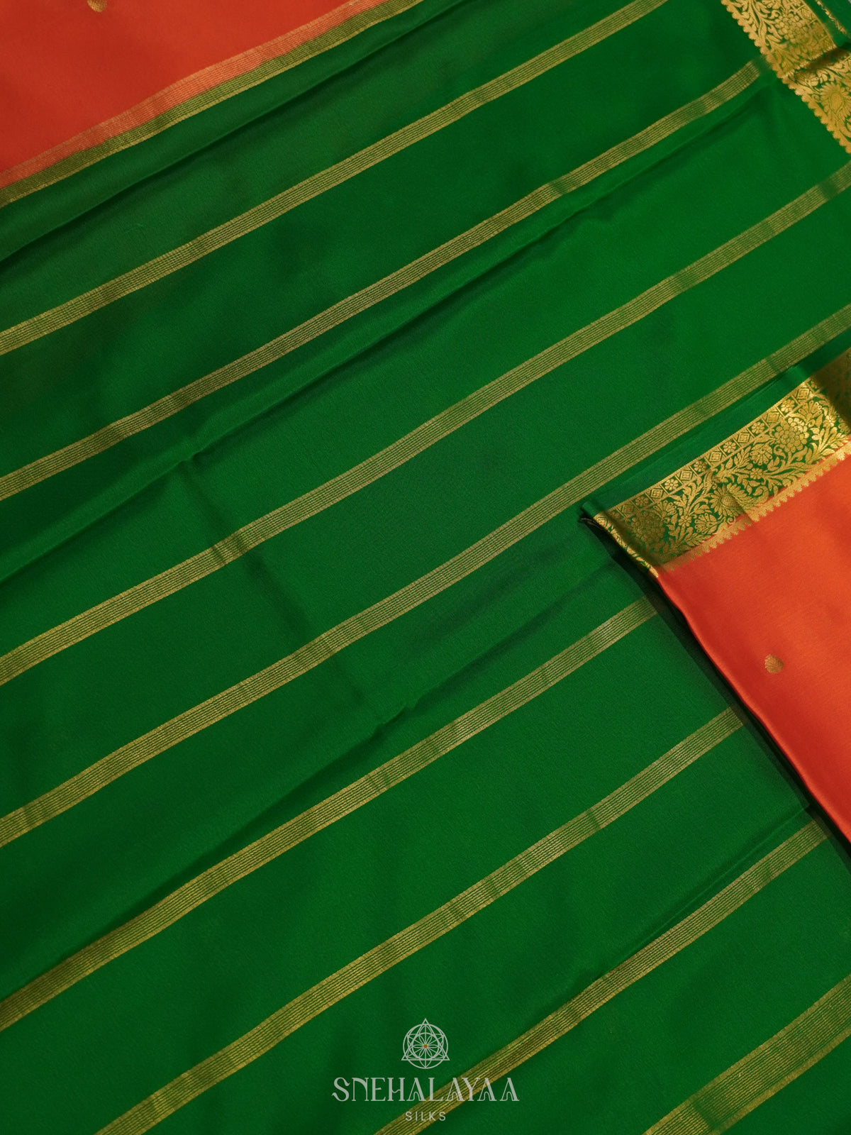 Carmine Orange Mysore Crepe Silk Saree