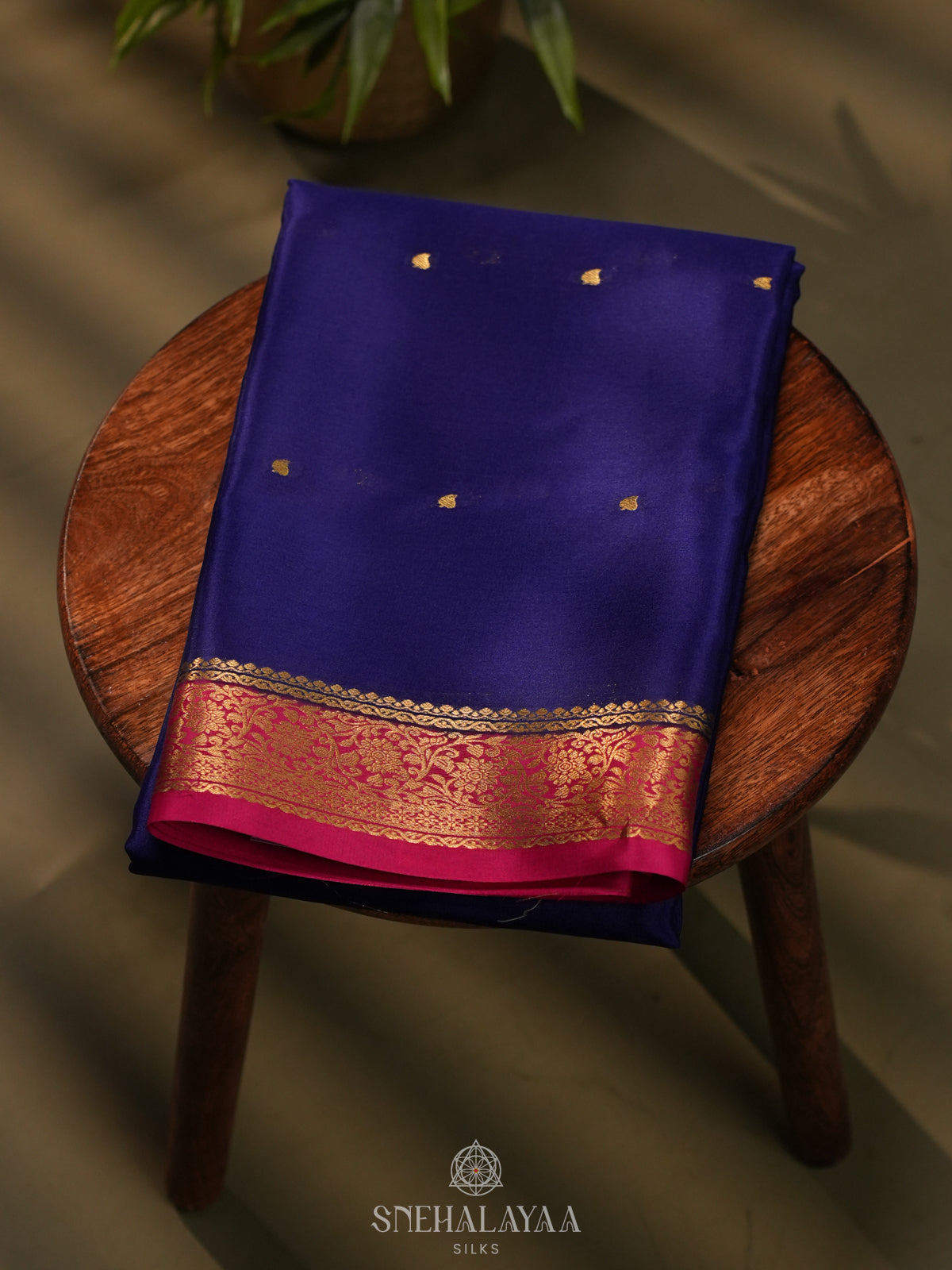 Navy Blue Mysore Crepe Silk Saree