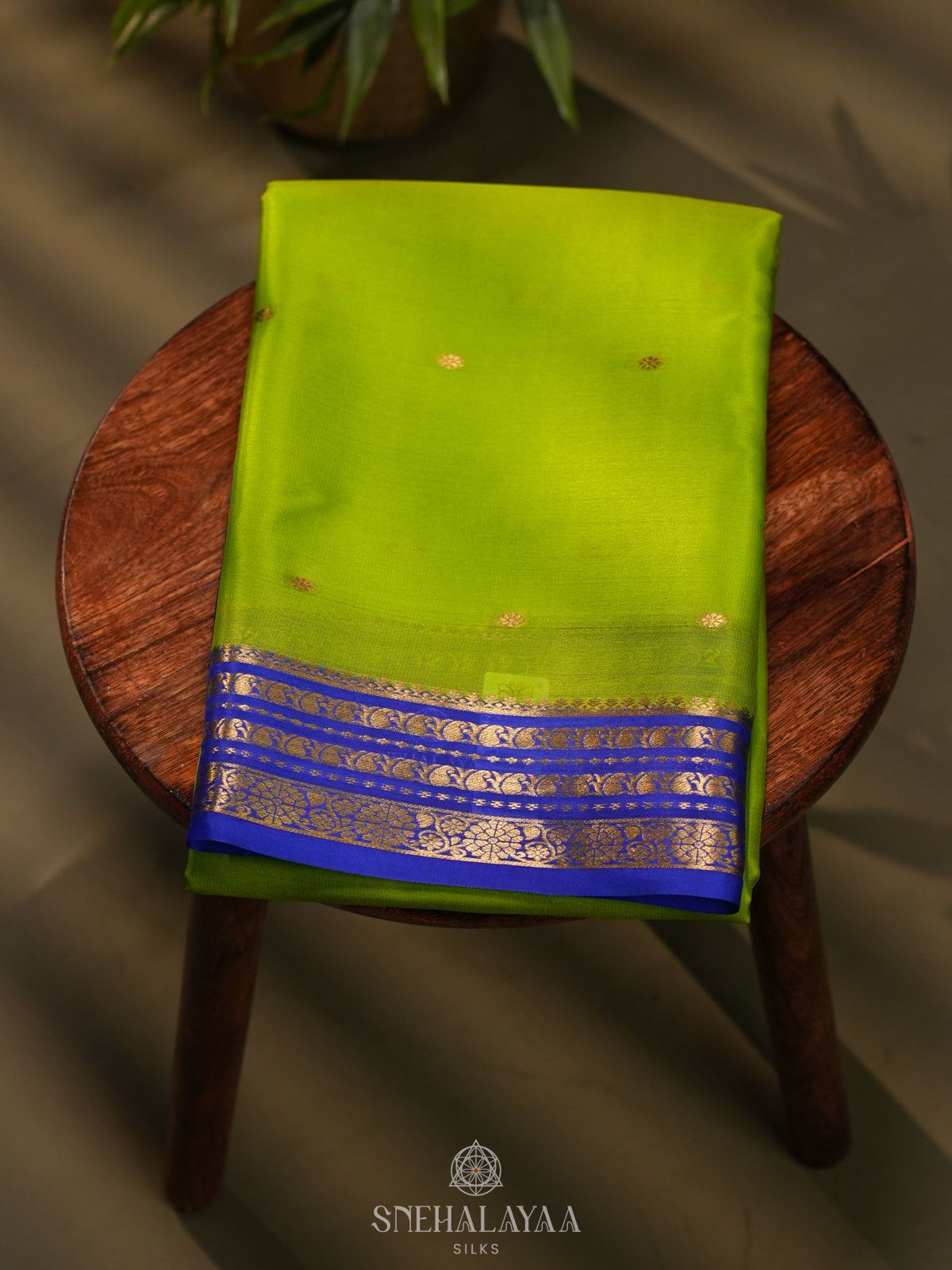 Lime Green Mysore Crepe Silk Saree