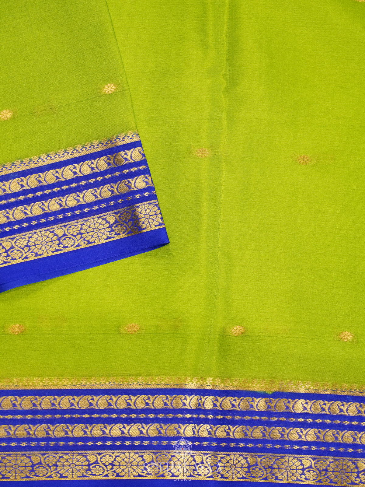 Lime Green Mysore Crepe Silk Saree
