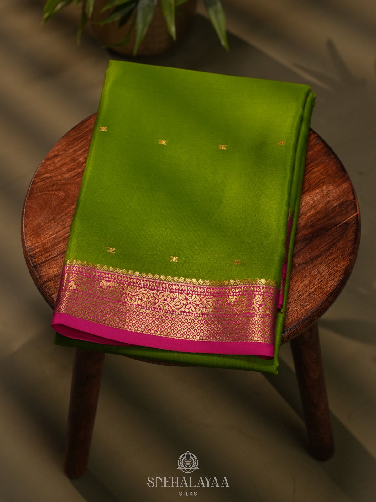 Lime Green Mysore Crepe Silk Saree