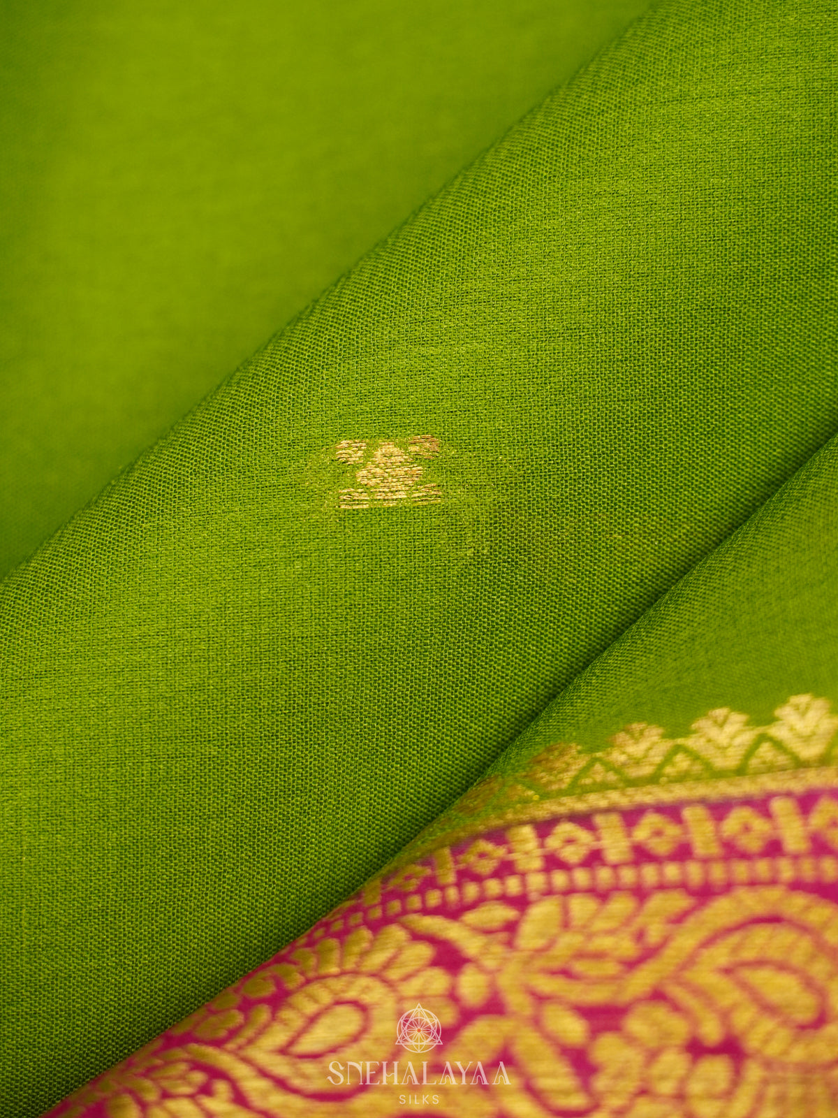 Lime Green Mysore Crepe Silk Saree