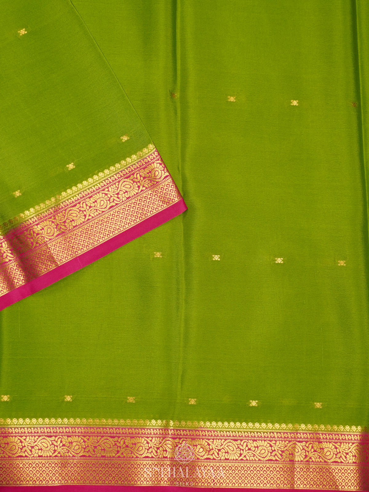 Lime Green Mysore Crepe Silk Saree