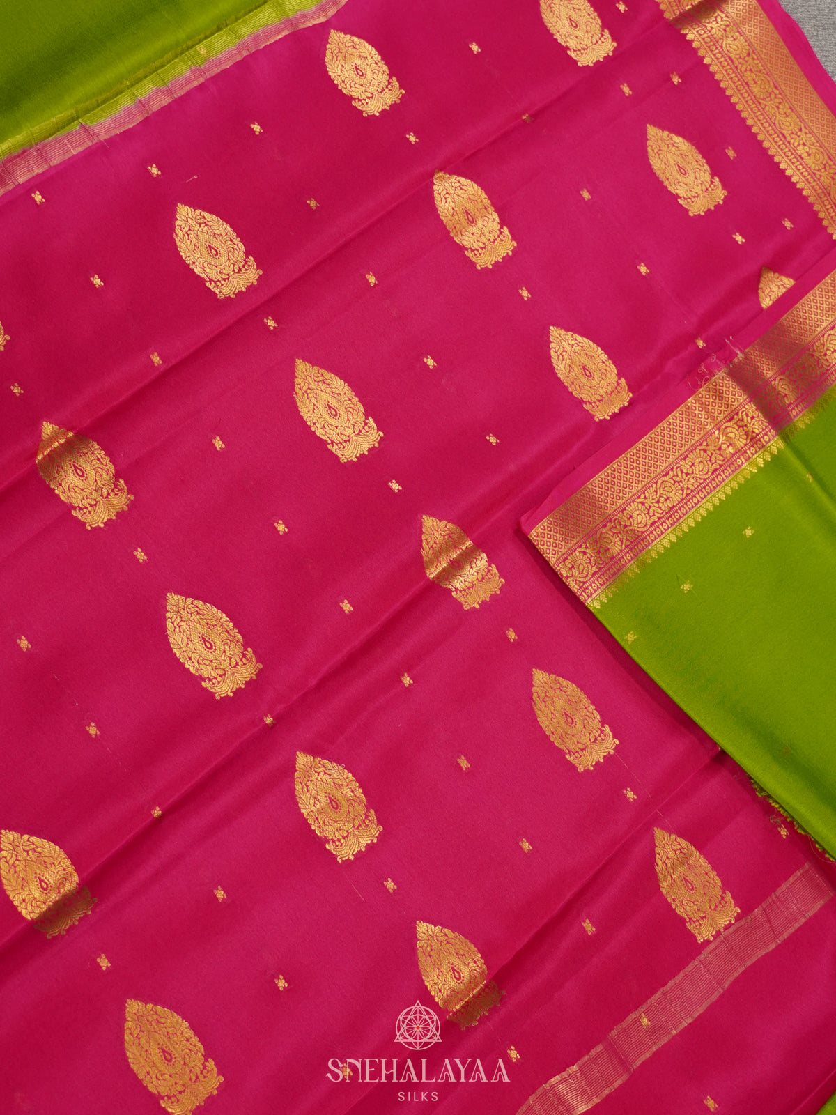 Lime Green Mysore Crepe Silk Saree
