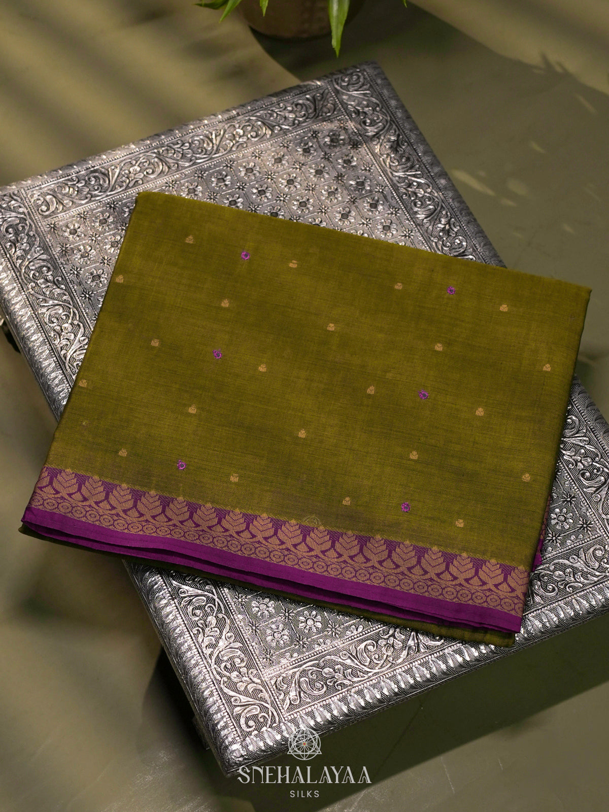 Olive Green Silk Cotton Saree