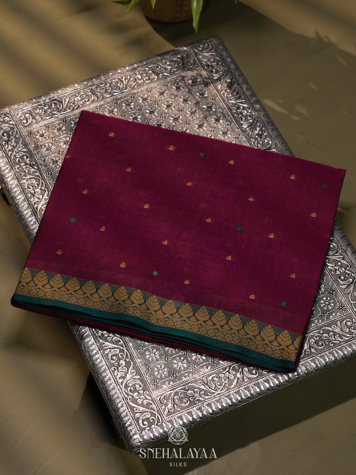 Wine Red Silk Cotton Saree