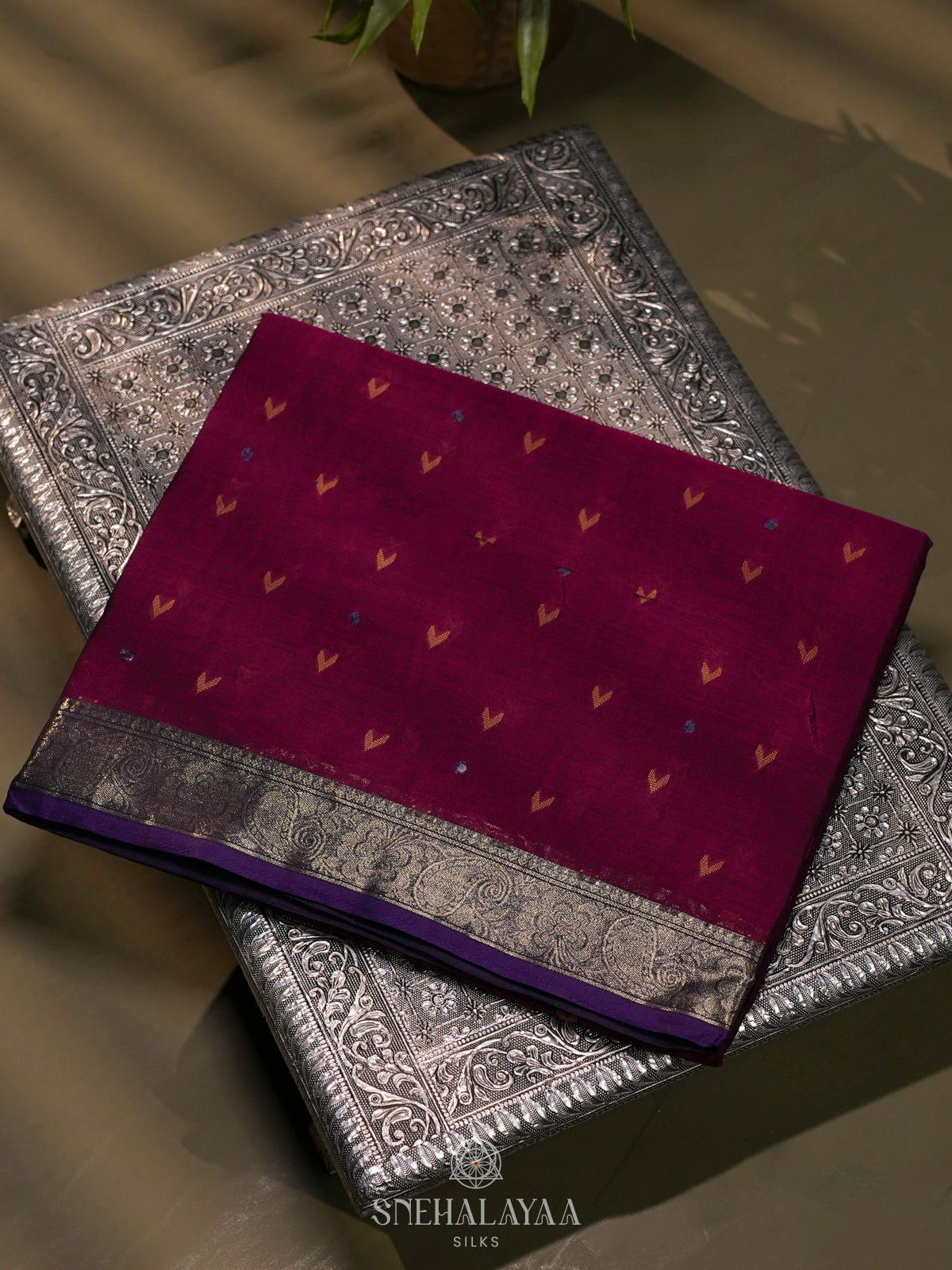 Wine Red Silk Cotton Saree