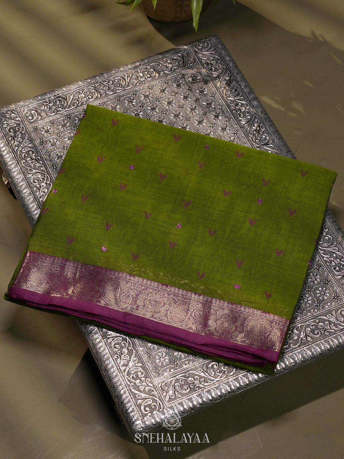 Lime Green Silk Cotton Saree