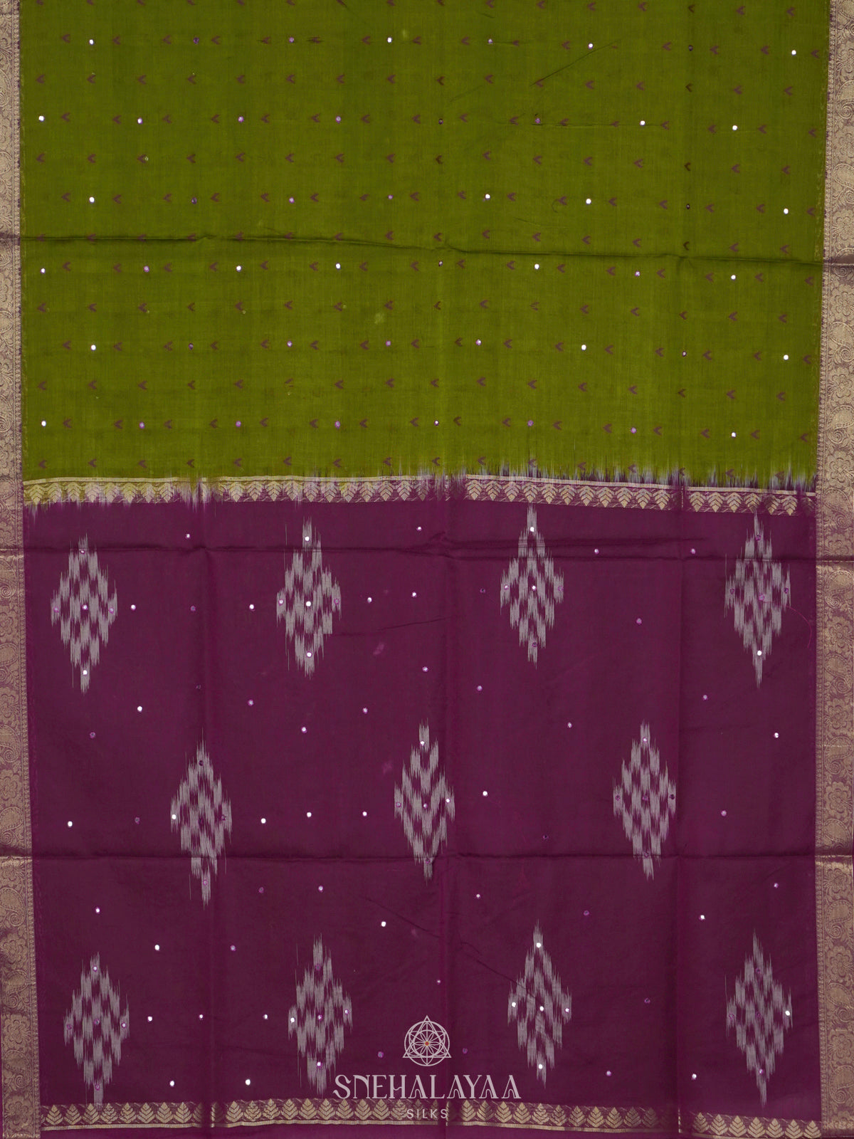 Lime Green Silk Cotton Saree