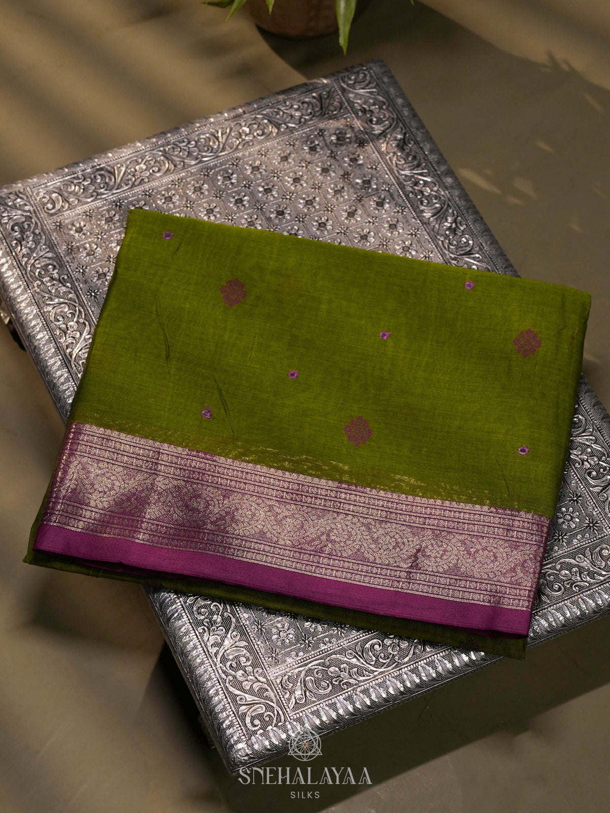 Lime Green Silk Cotton Saree