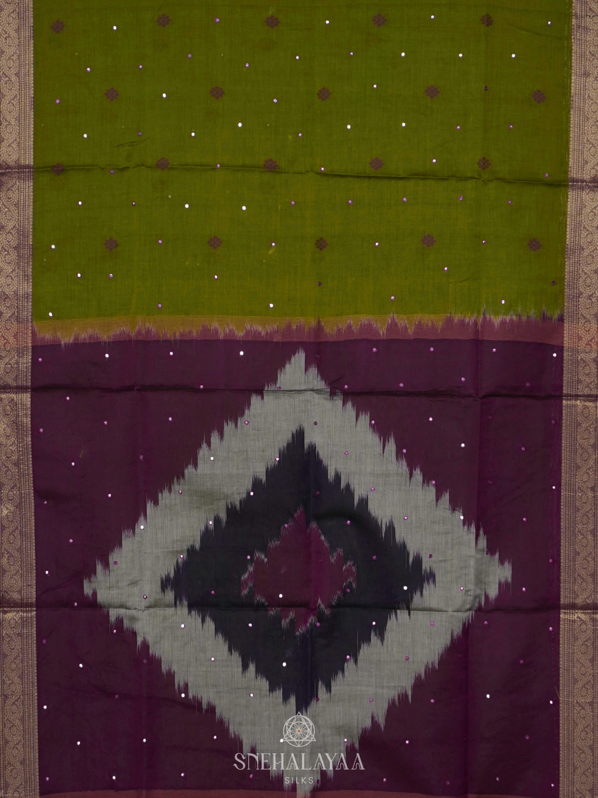 Lime Green Silk Cotton Saree