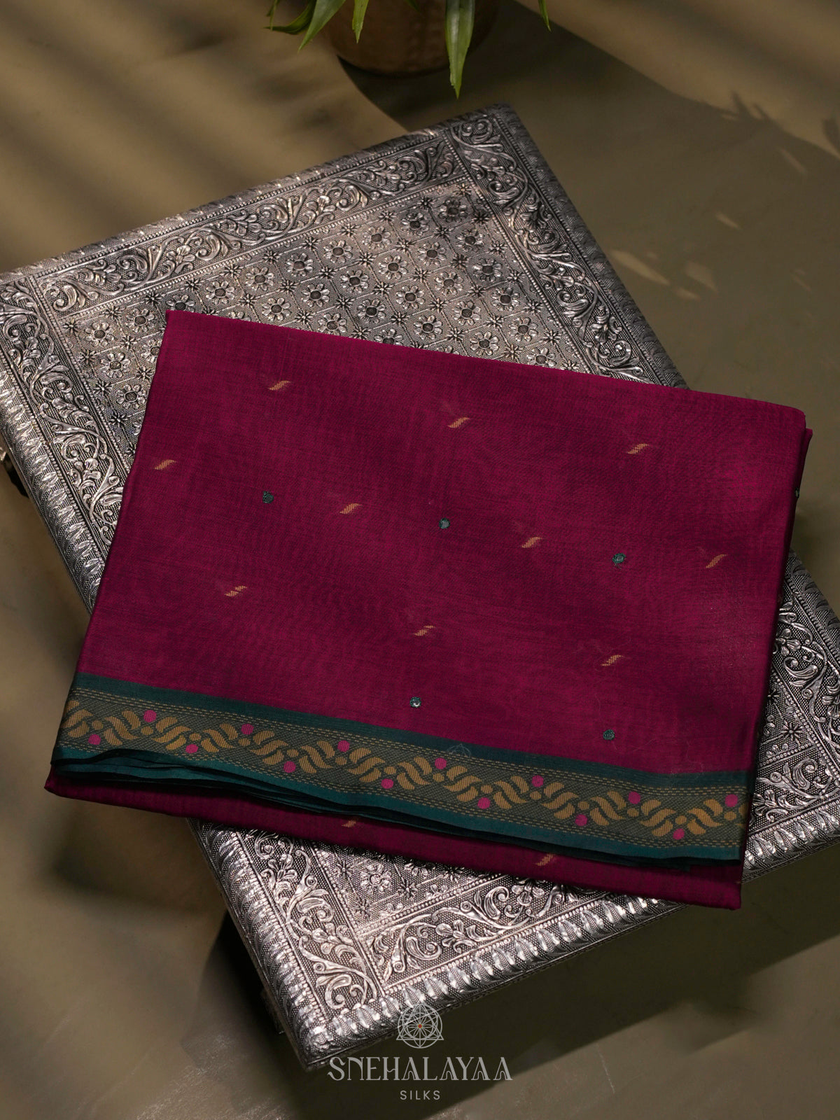 Wine Red Silk Cotton Saree