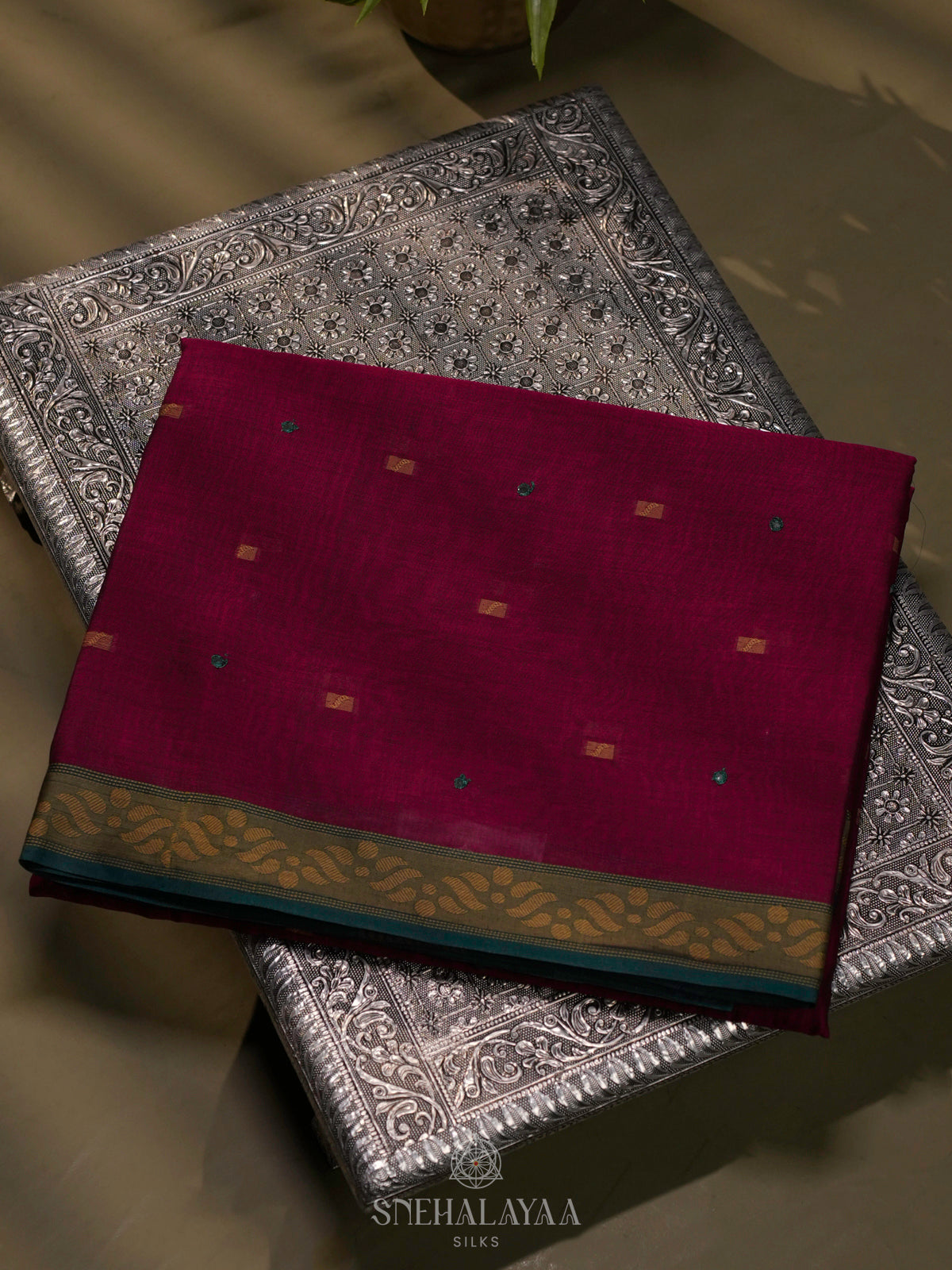 Wine Red Silk Cotton Saree