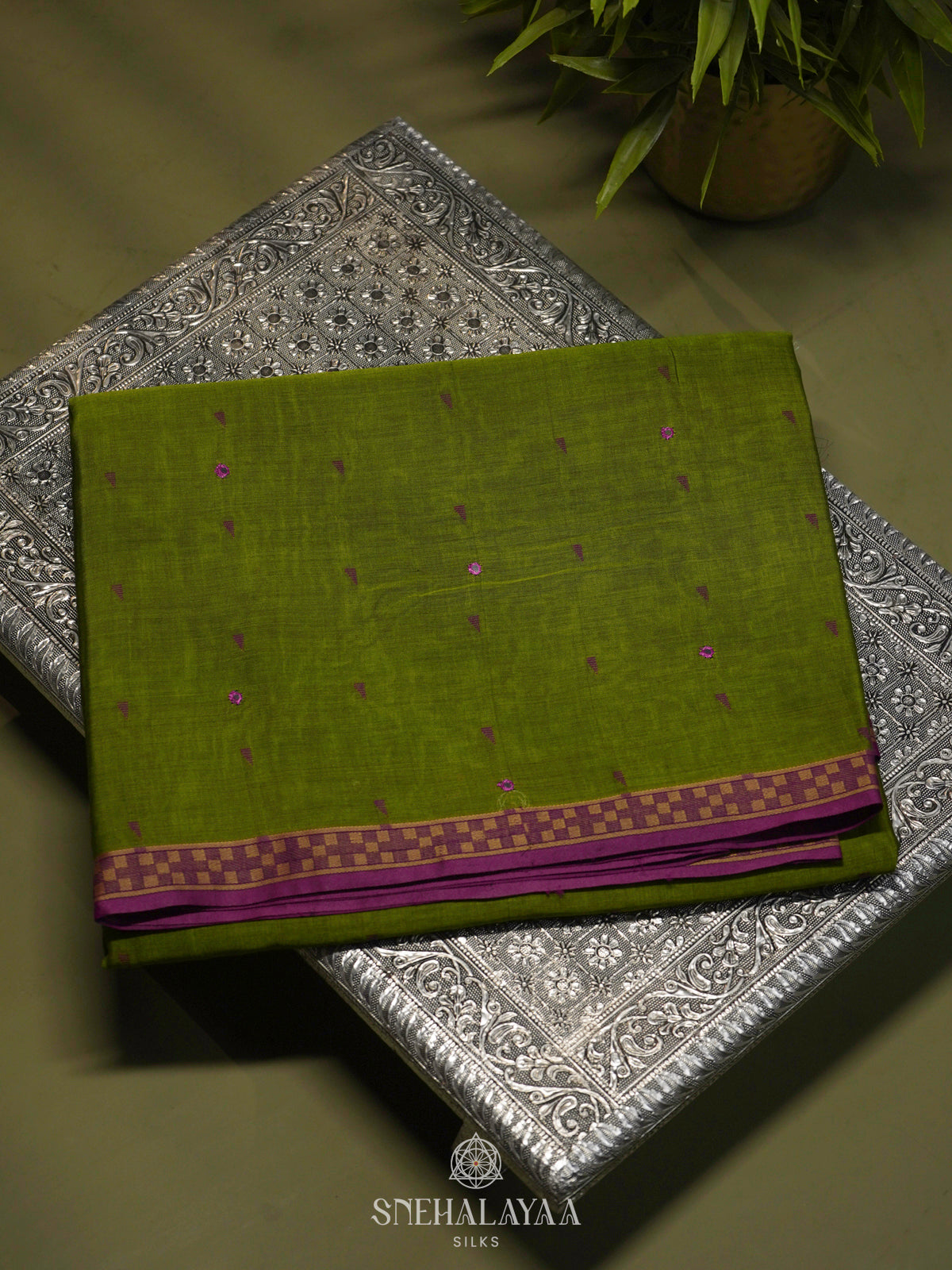 Lime Green Silk Cotton Saree