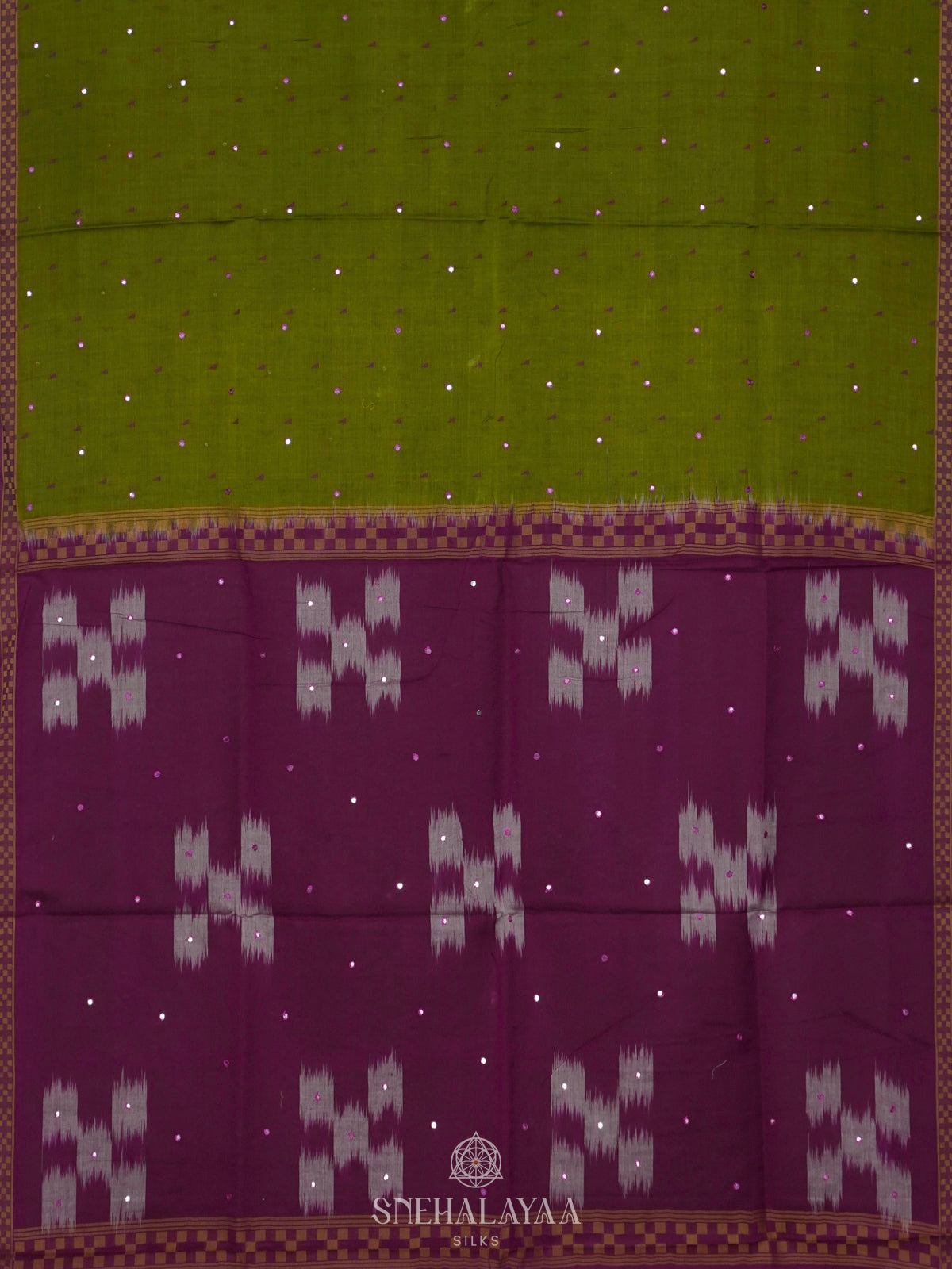 Lime Green Silk Cotton Saree