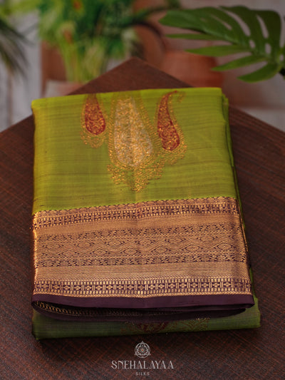 Olive Green Kanjivaram Silk Saree