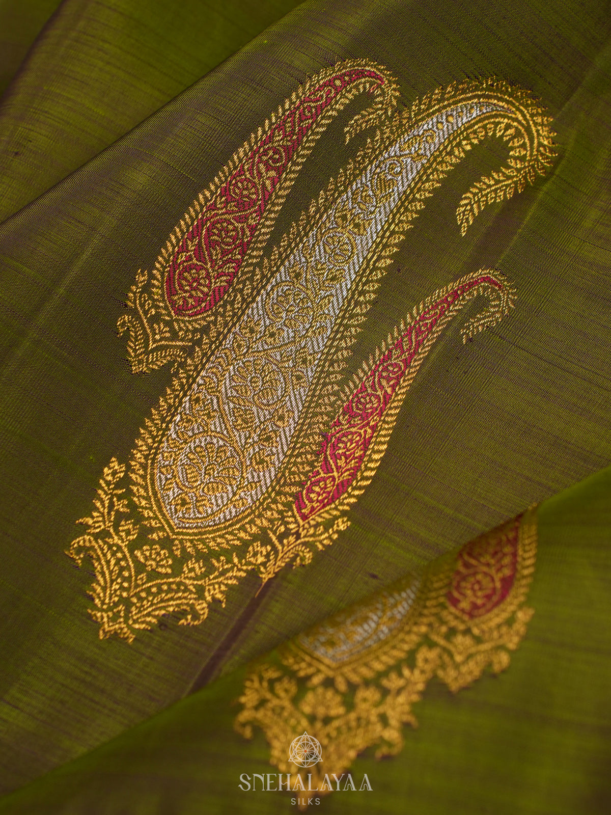 Olive Green Kanjivaram Silk Saree