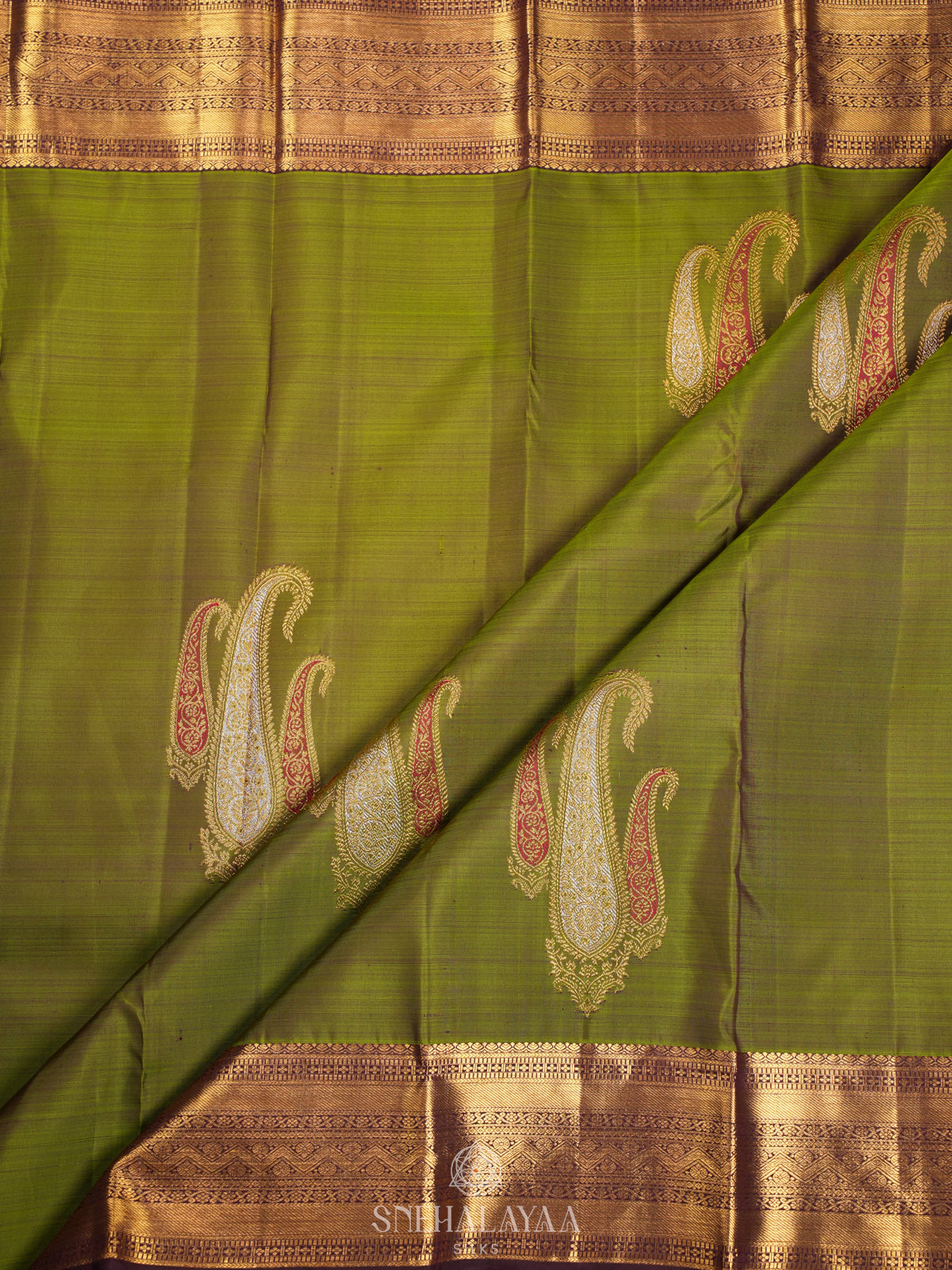 Olive Green Kanjivaram Silk Saree