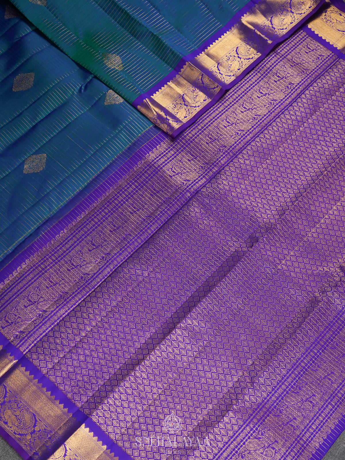 Peacock Blue Kanjivaram Silk Saree