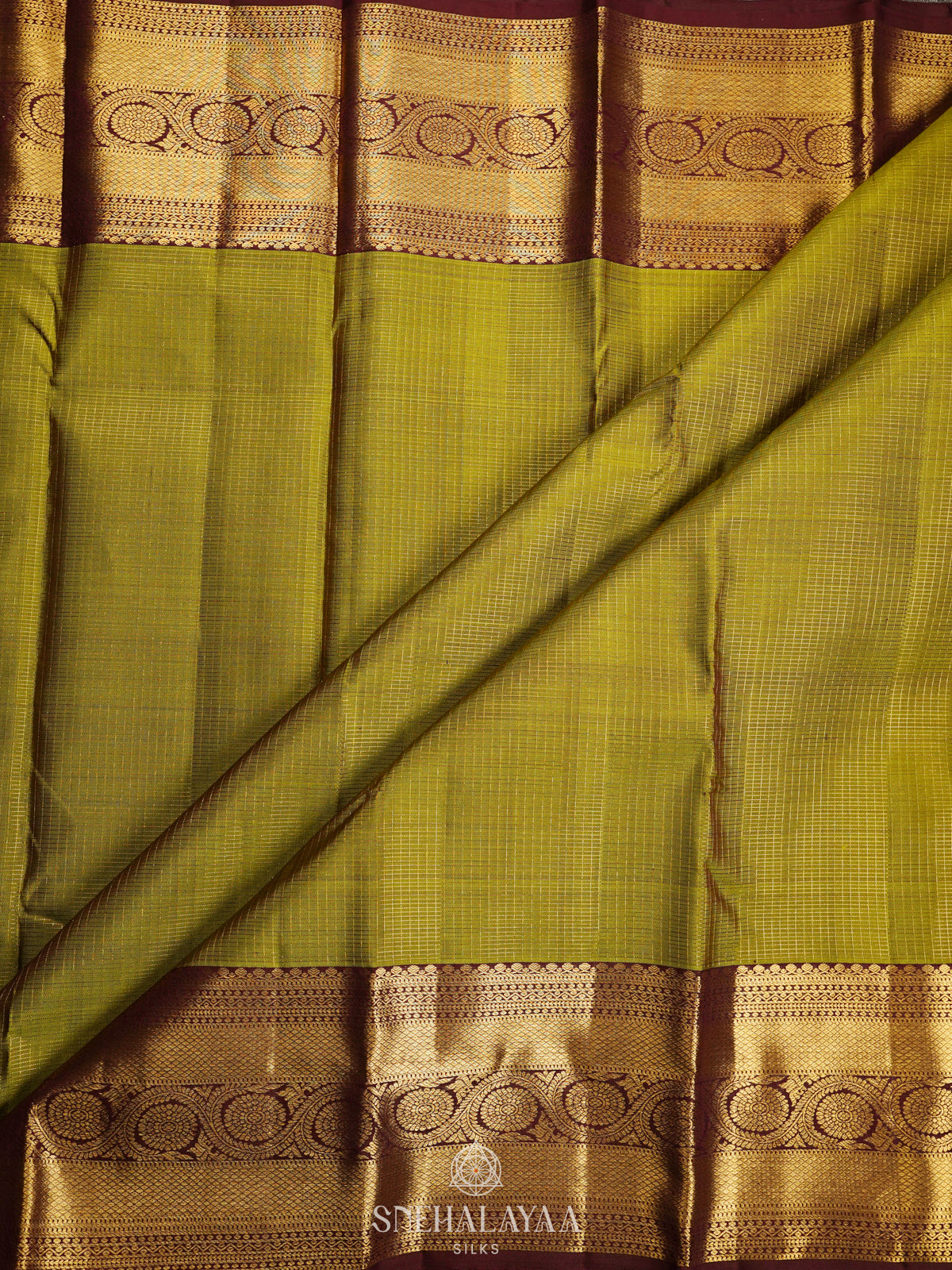 Lime Green Kanjivaram Silk Saree