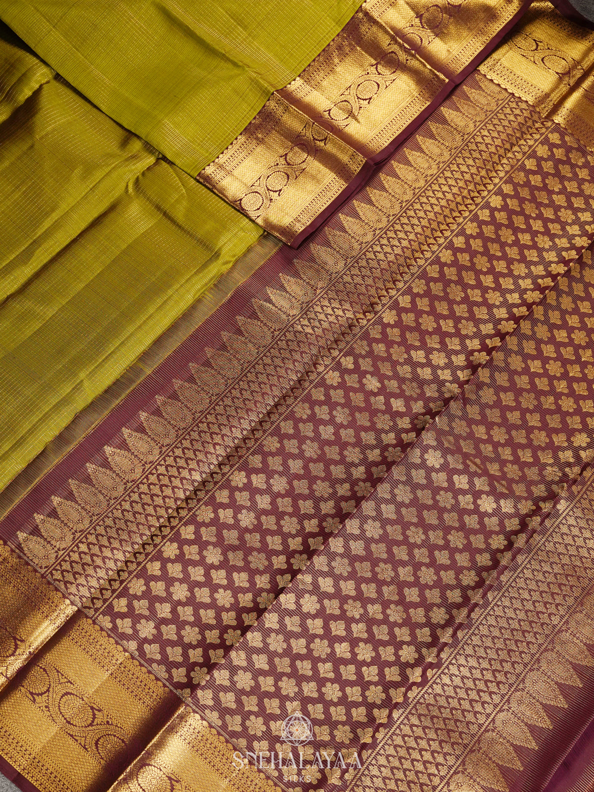 Lime Green Kanjivaram Silk Saree