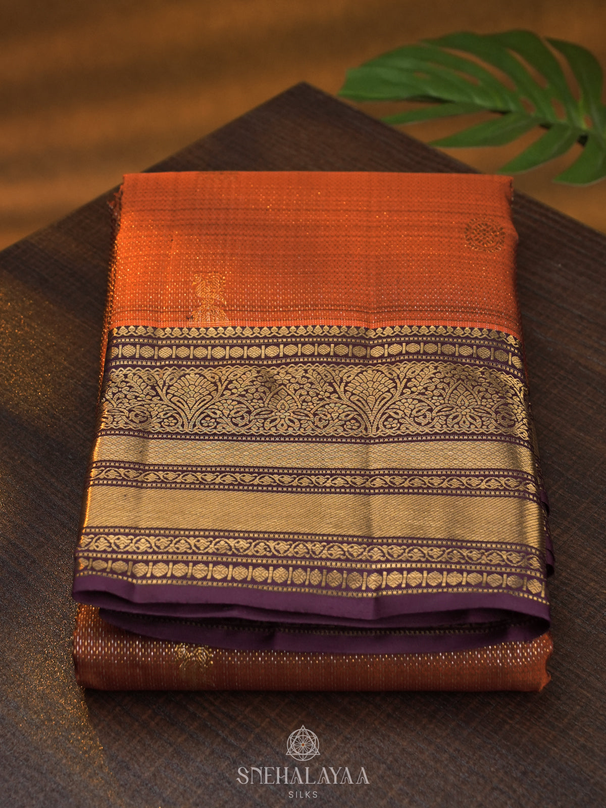 Burnt Orange Kanjivaram Silk Saree