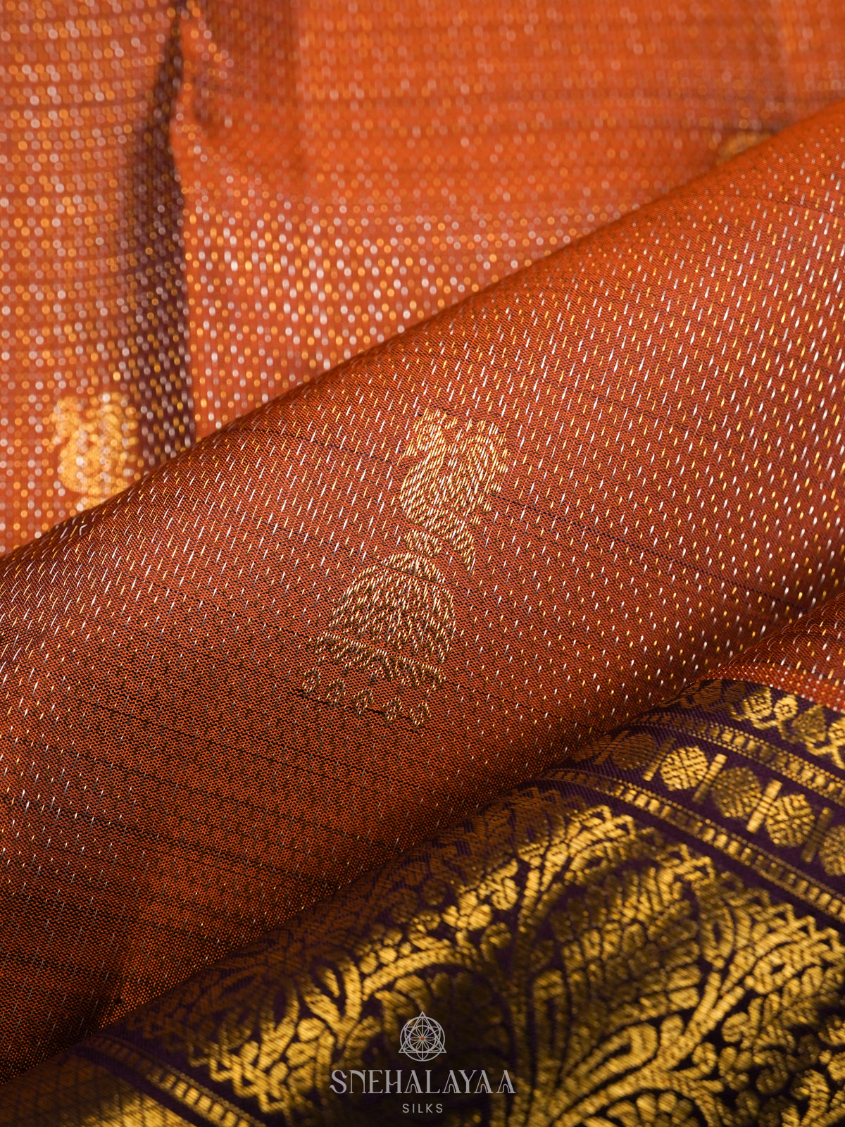 Burnt Orange Kanjivaram Silk Saree