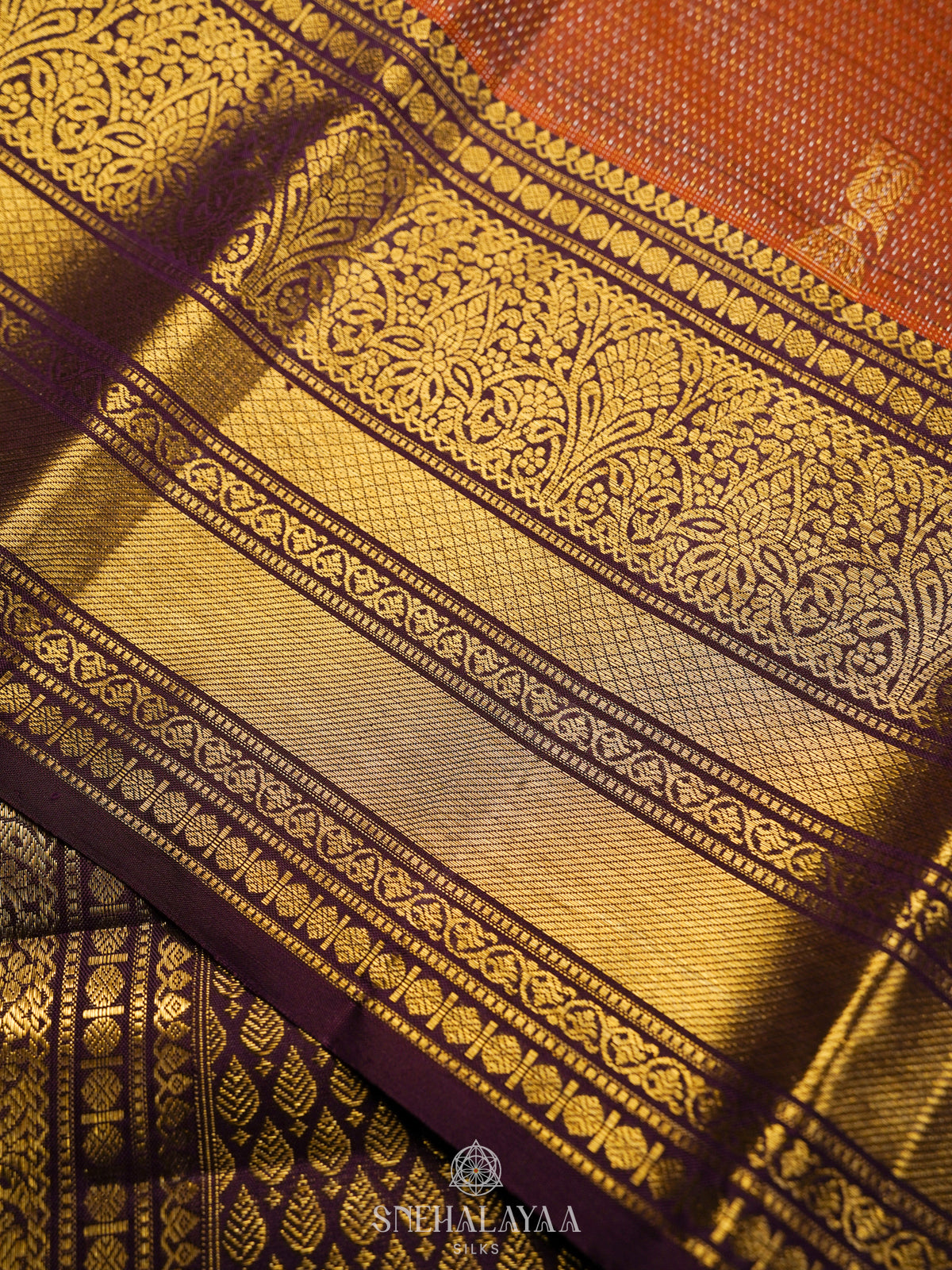 Burnt Orange Kanjivaram Silk Saree