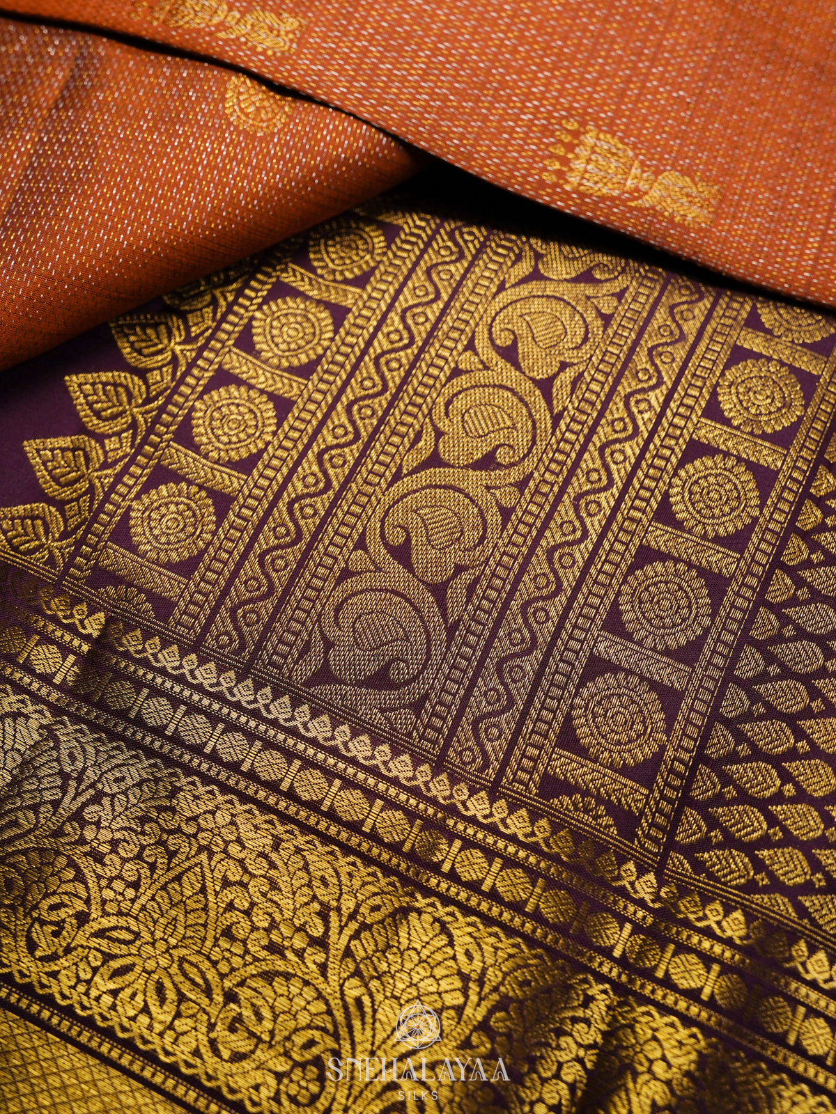Burnt Orange Kanjivaram Silk Saree