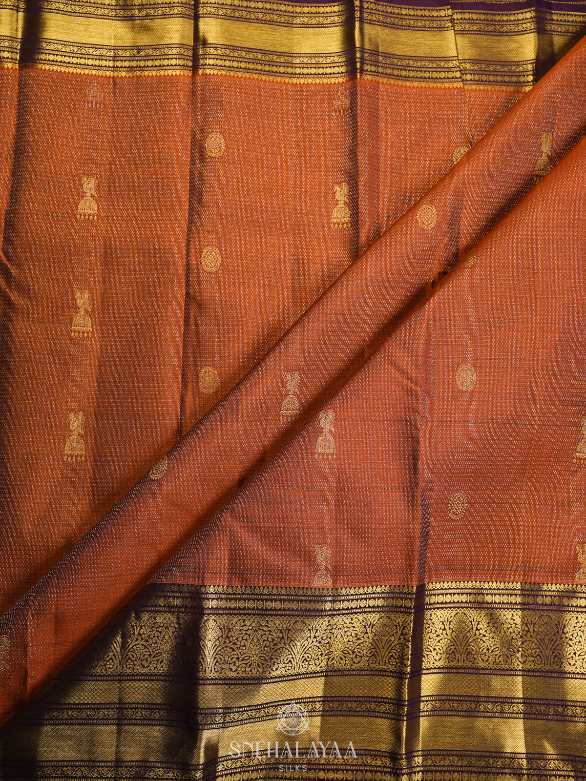 Burnt Orange Kanjivaram Silk Saree