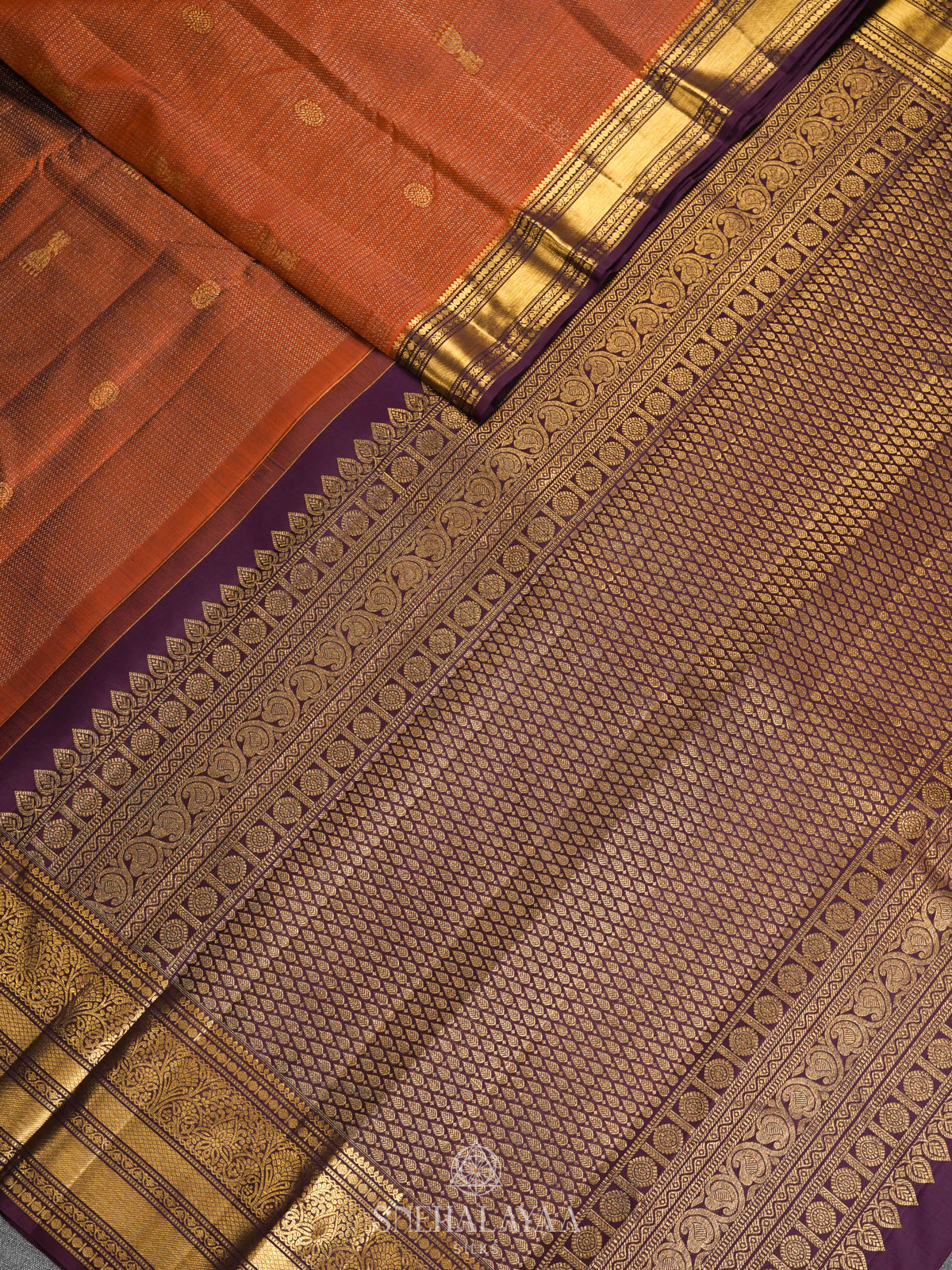 Burnt Orange Kanjivaram Silk Saree