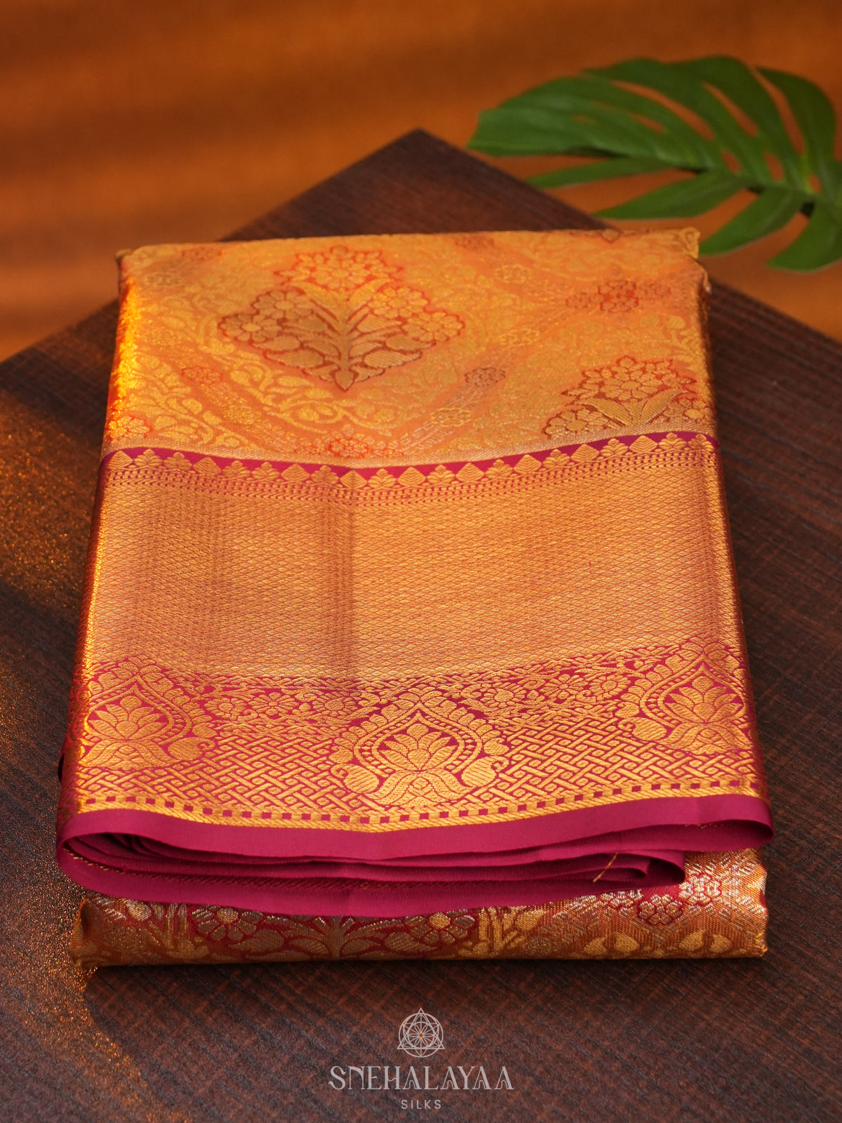 Orange Tissue Kanjivaram Silk Saree