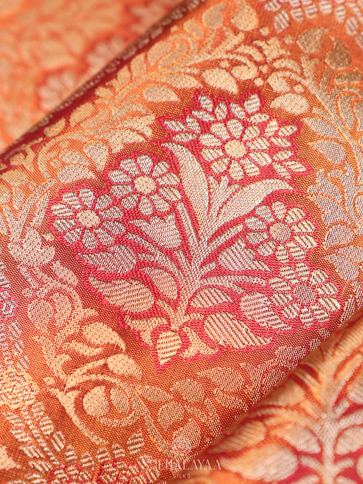 Orange Tissue Kanjivaram Silk Saree