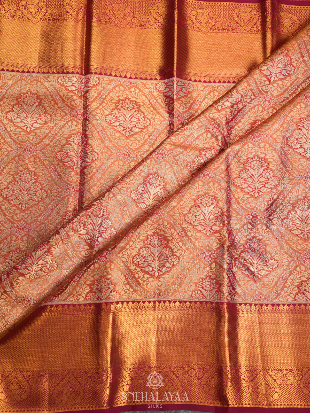 Orange Tissue Kanjivaram Silk Saree