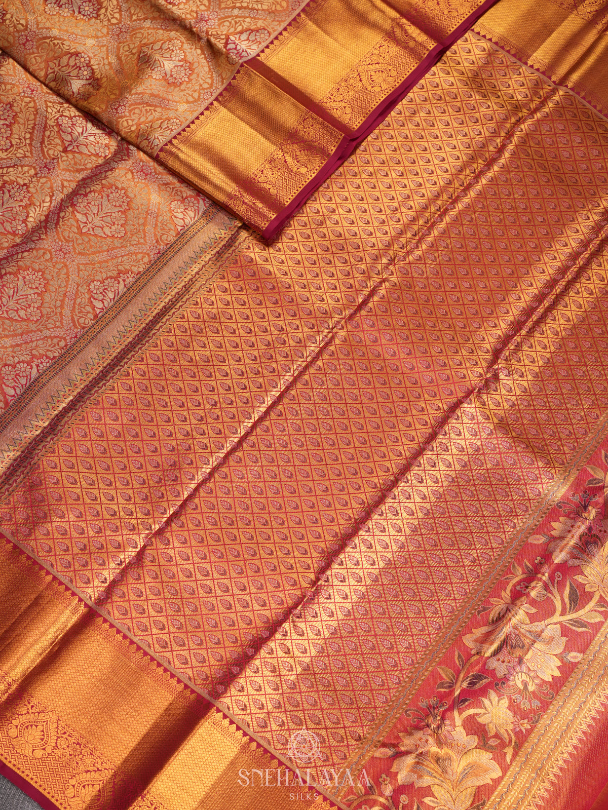 Orange Tissue Kanjivaram Silk Saree