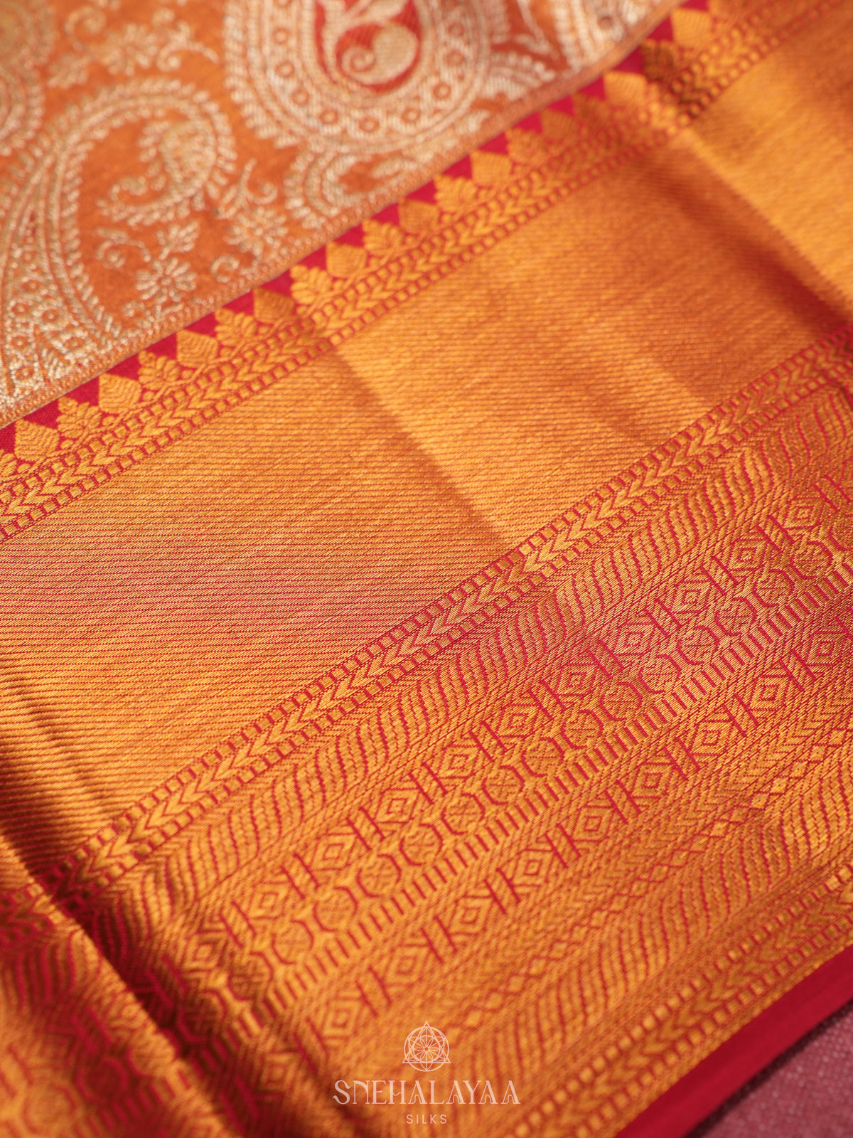 Orange Tissue Kanjivaram Silk Saree