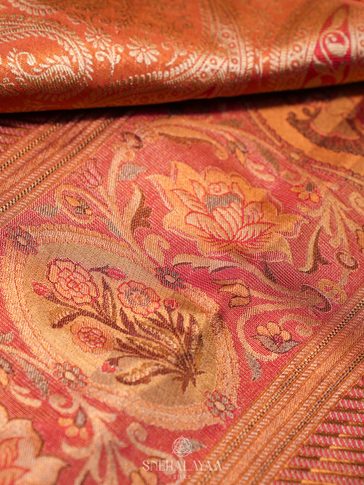 Orange Tissue Kanjivaram Silk Saree