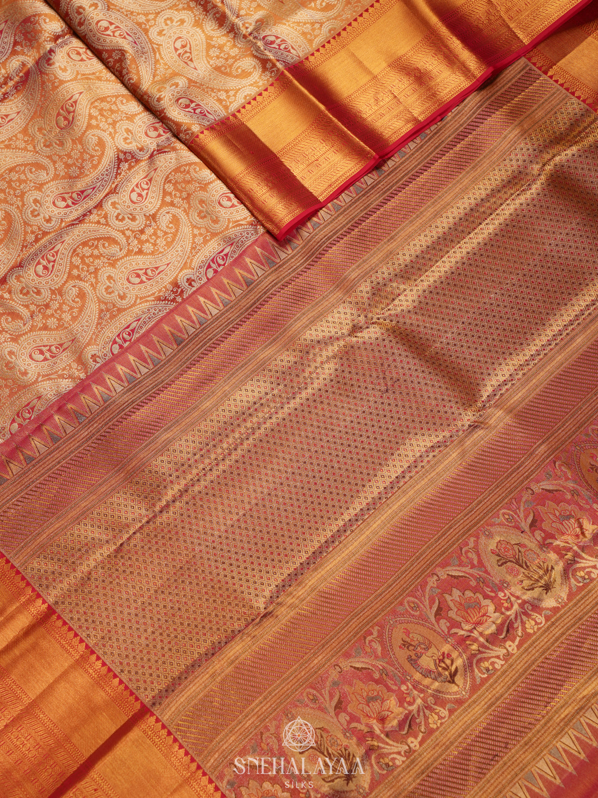 Orange Tissue Kanjivaram Silk Saree