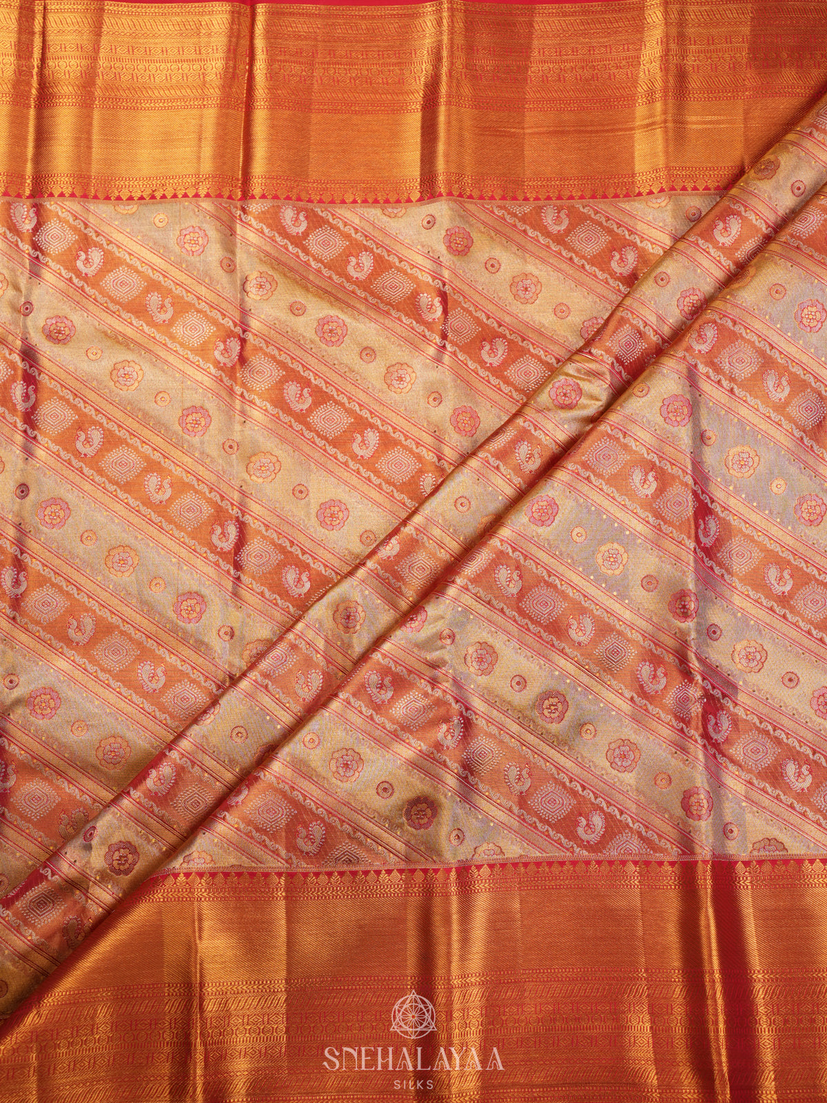 Beige Gold Tissue Kanjivaram Silk Saree