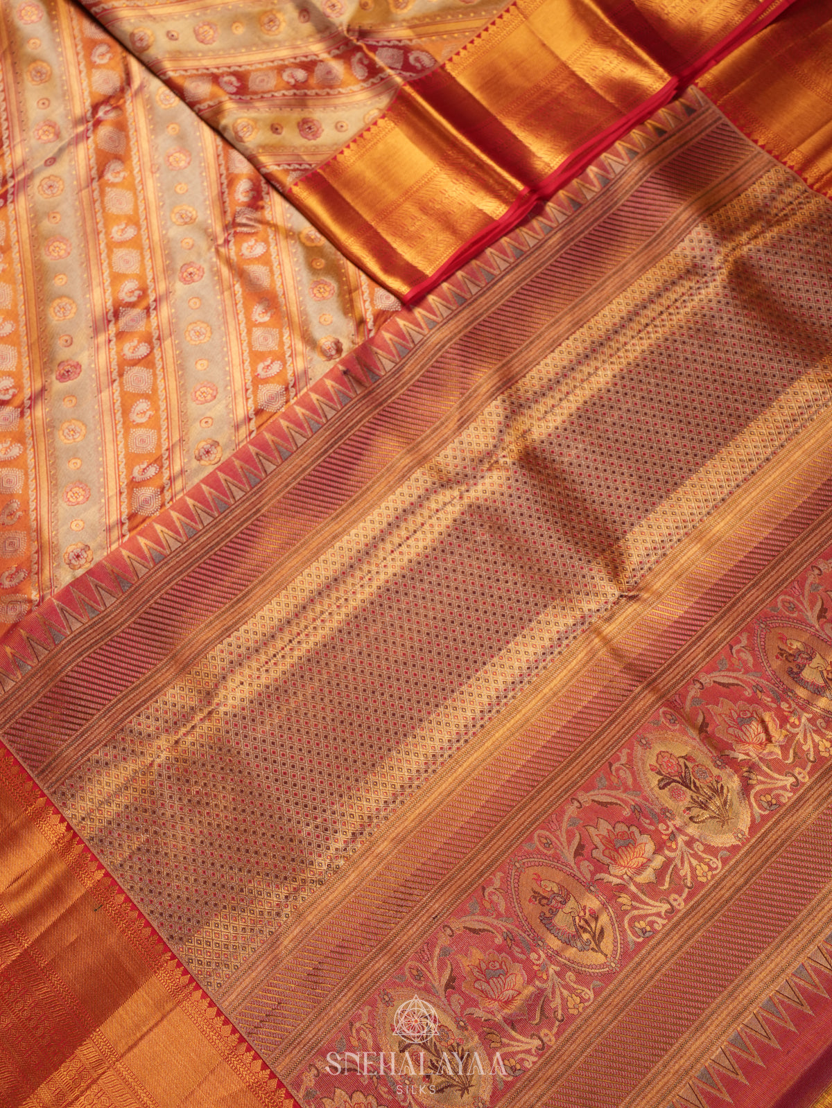 Beige Gold Tissue Kanjivaram Silk Saree