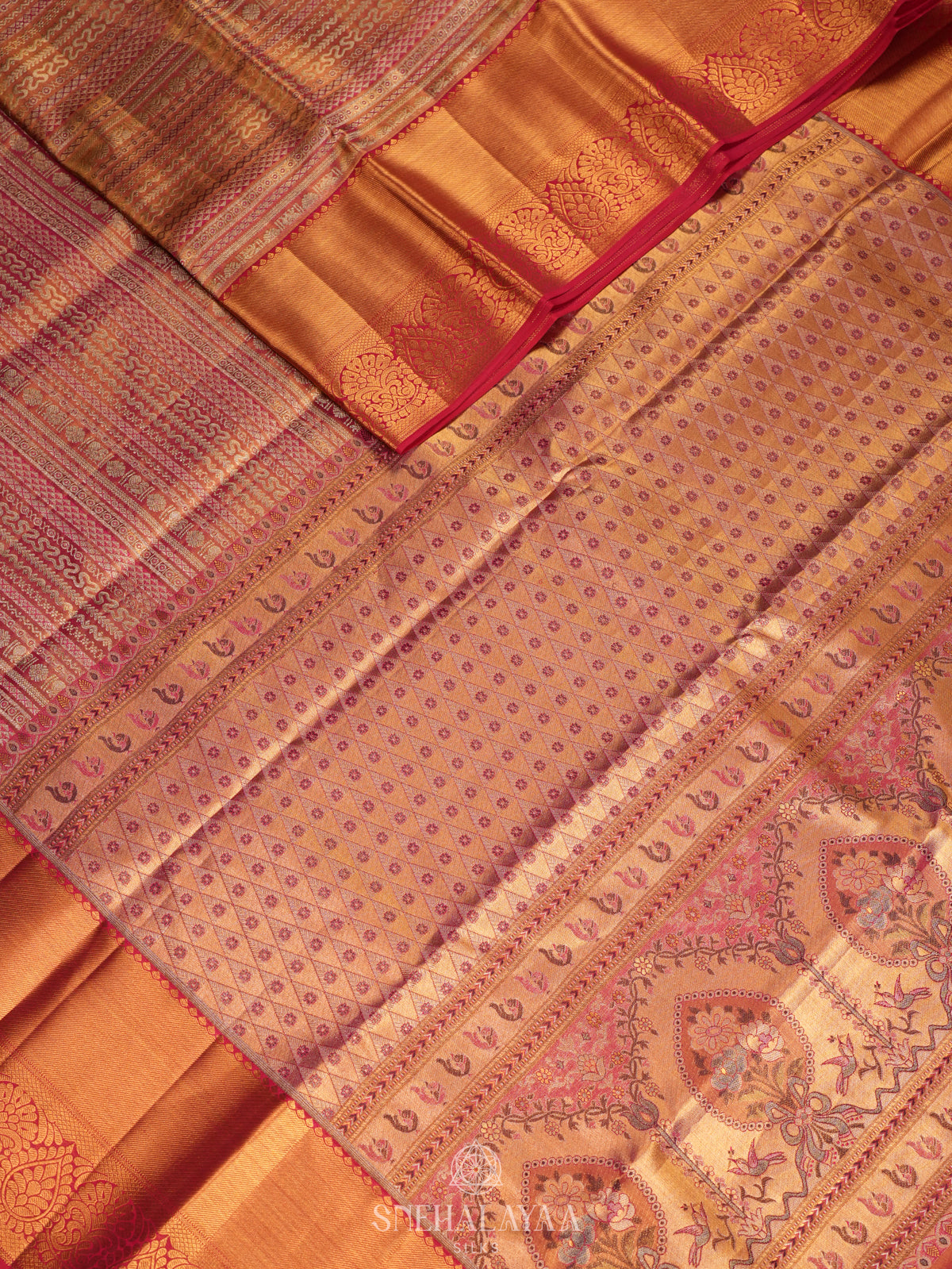 Rose Pink Tissue Kanjivaram Silk Saree