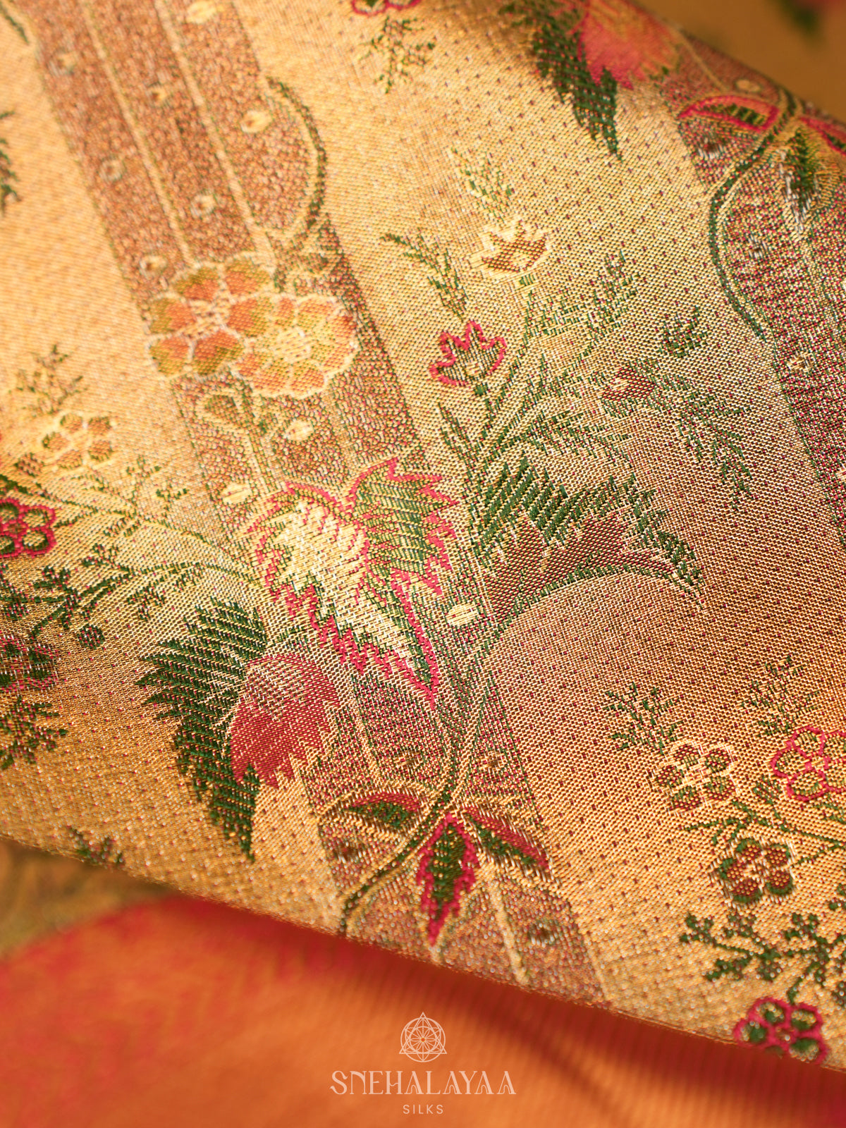 Beige Gold Tissue Kanjivaram Silk Saree