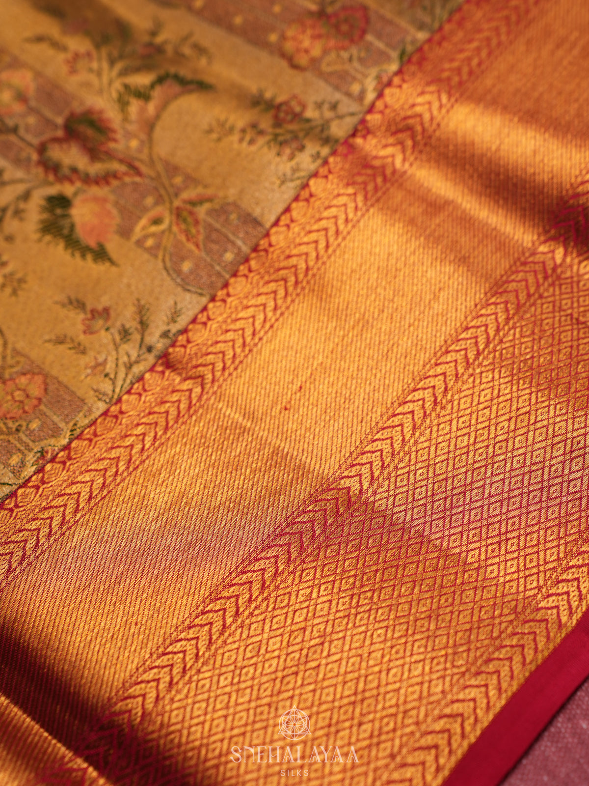 Beige Gold Tissue Kanjivaram Silk Saree
