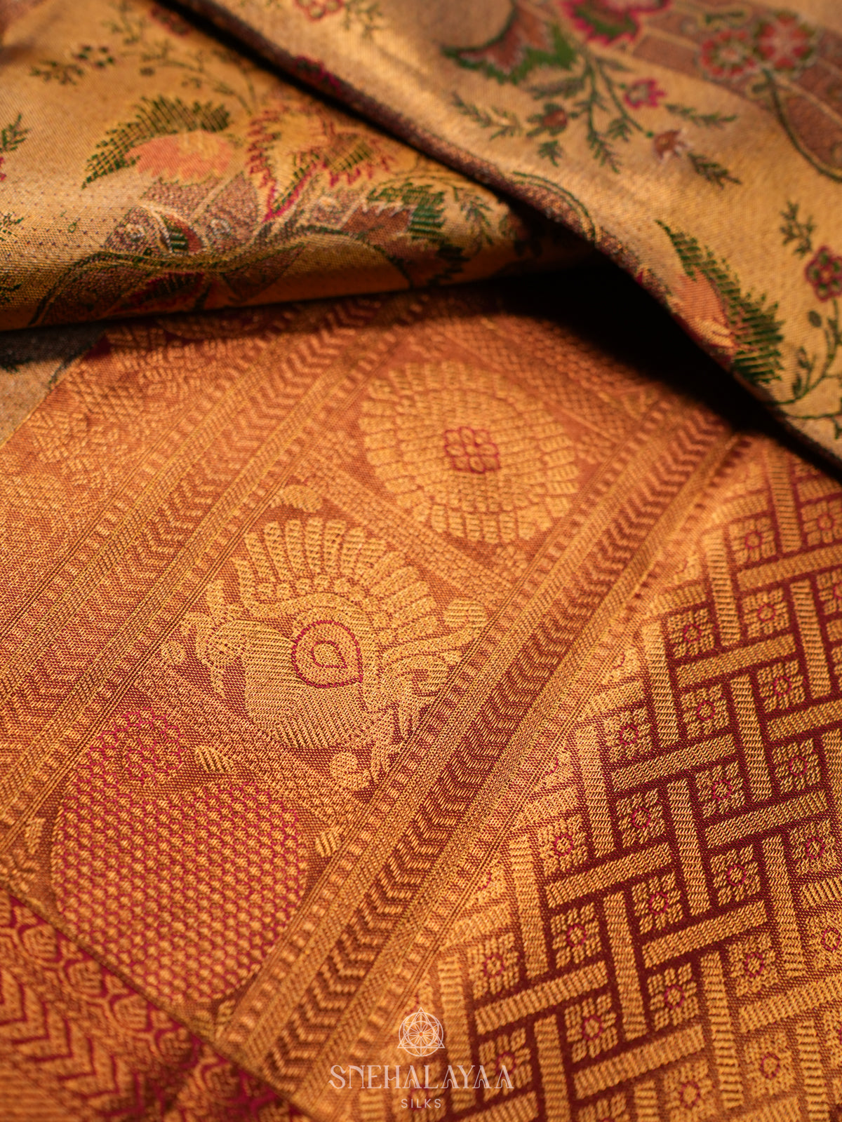 Beige Gold Tissue Kanjivaram Silk Saree