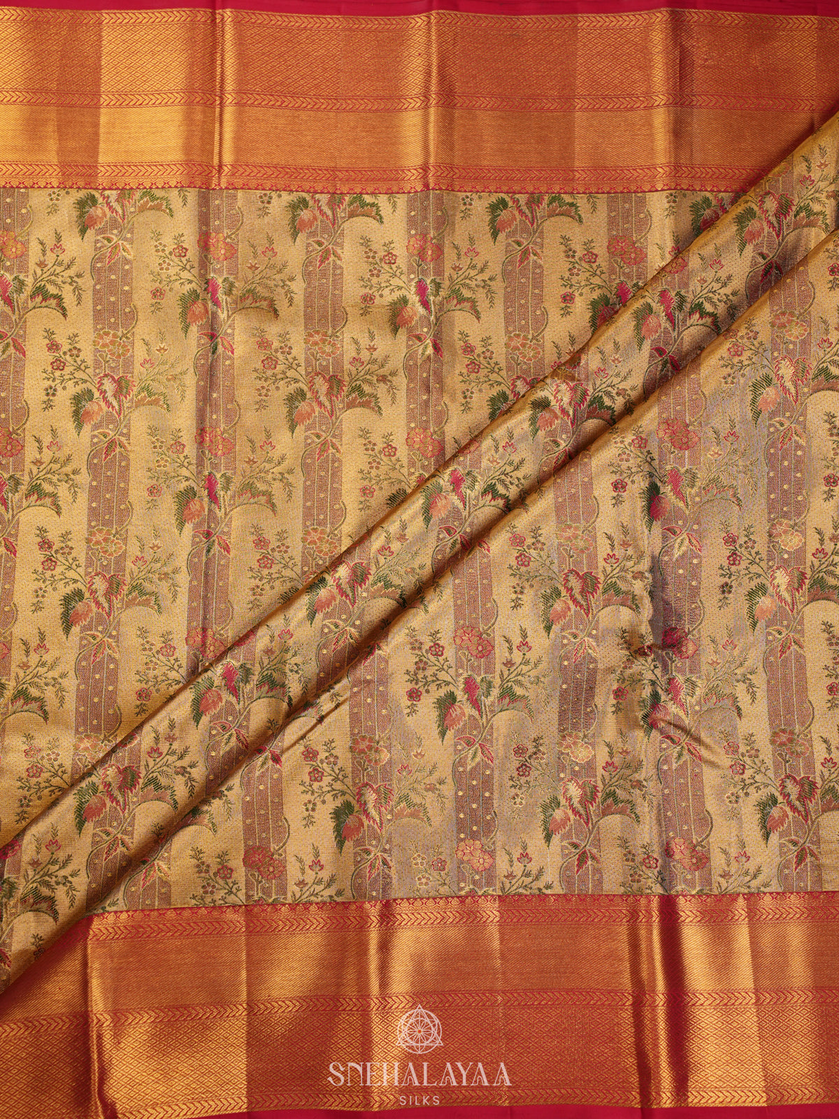 Beige Gold Tissue Kanjivaram Silk Saree