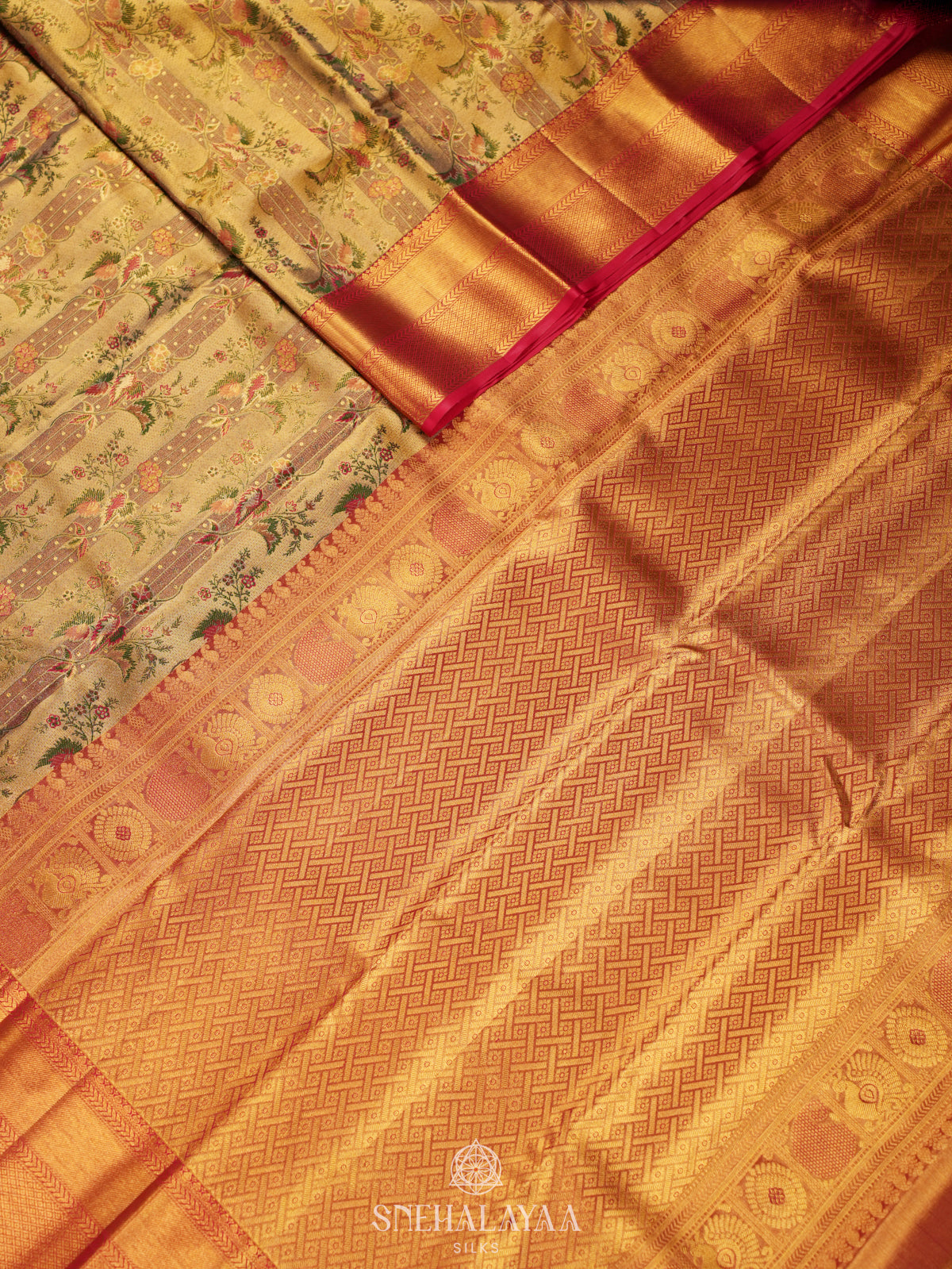 Beige Gold Tissue Kanjivaram Silk Saree